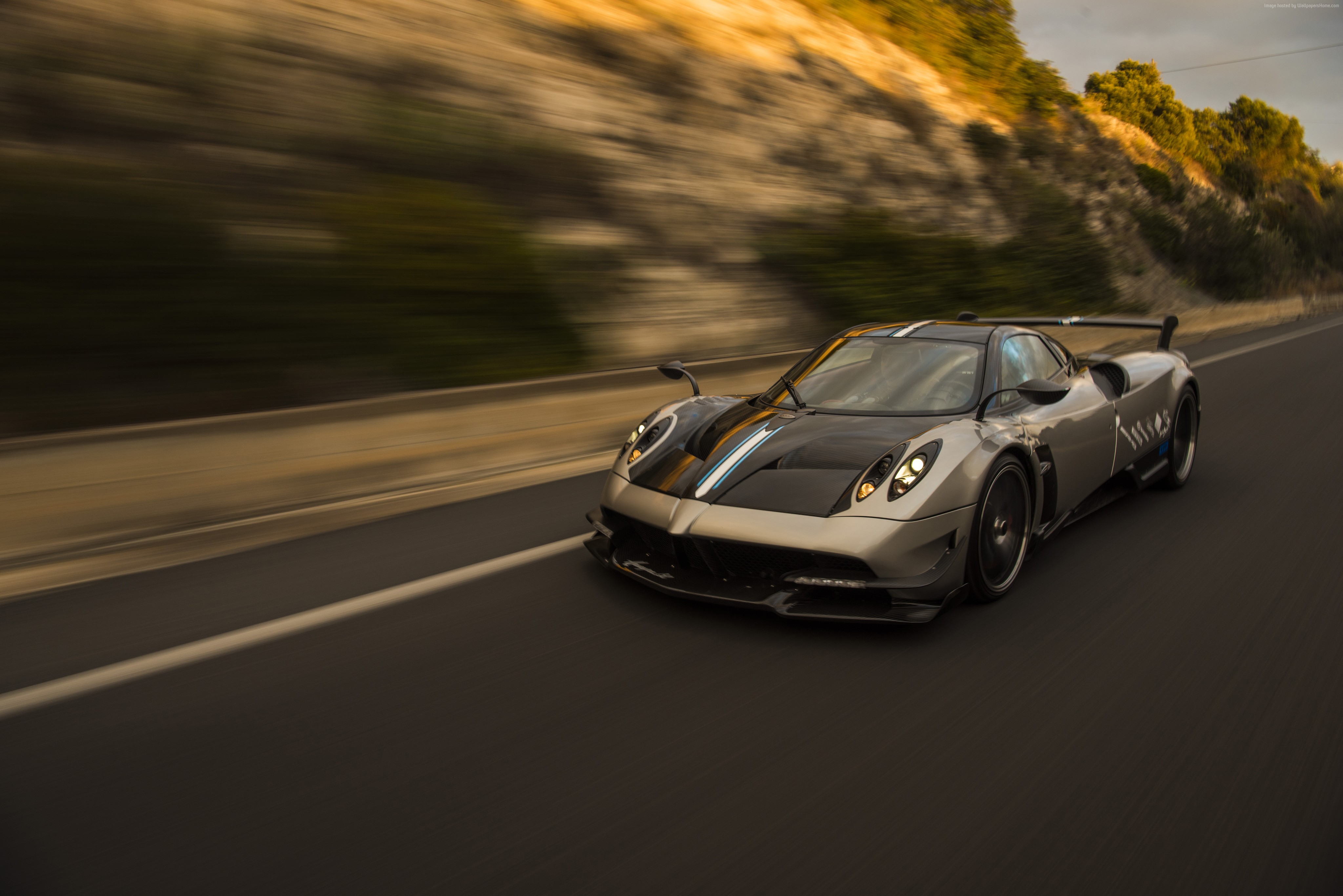 Pagani Huayra BC silver sports car on road HD Wallpaper