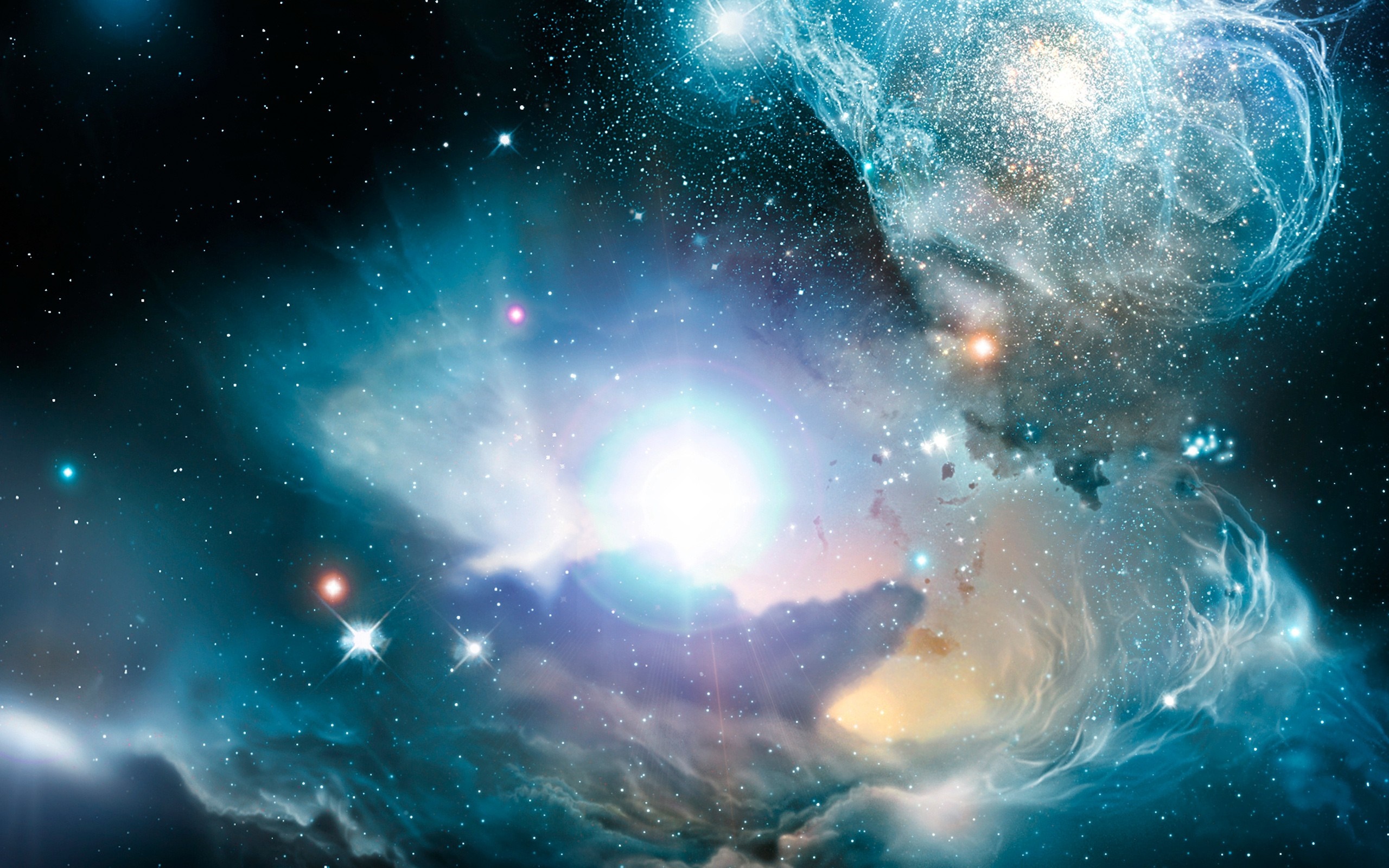 Digital art illustration of a colorful nebula in outer space HD Wallpaper