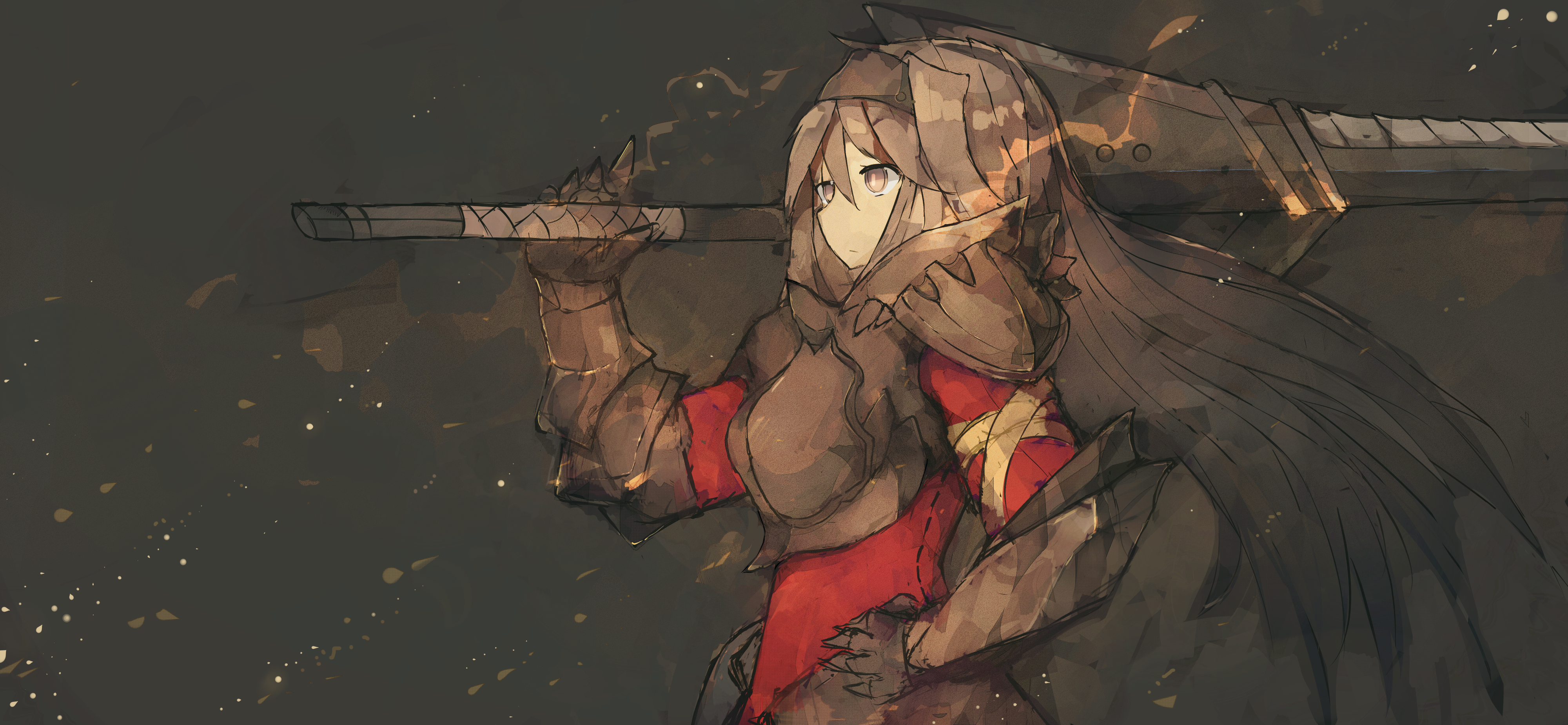 Anime girl in armor holding a large sword HD Wallpaper