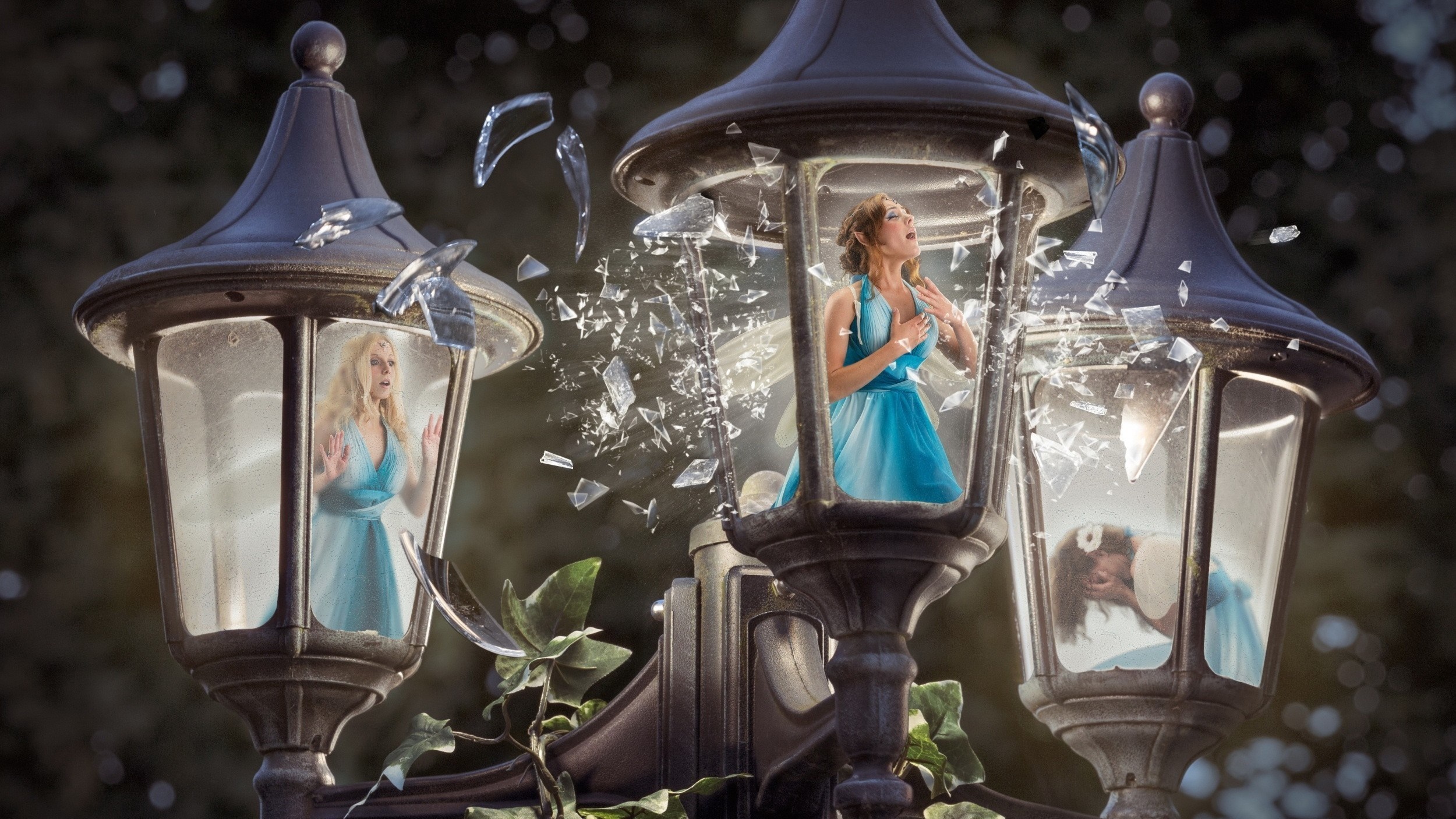 Fairies trapped in exploding gas lamps HD Wallpaper
