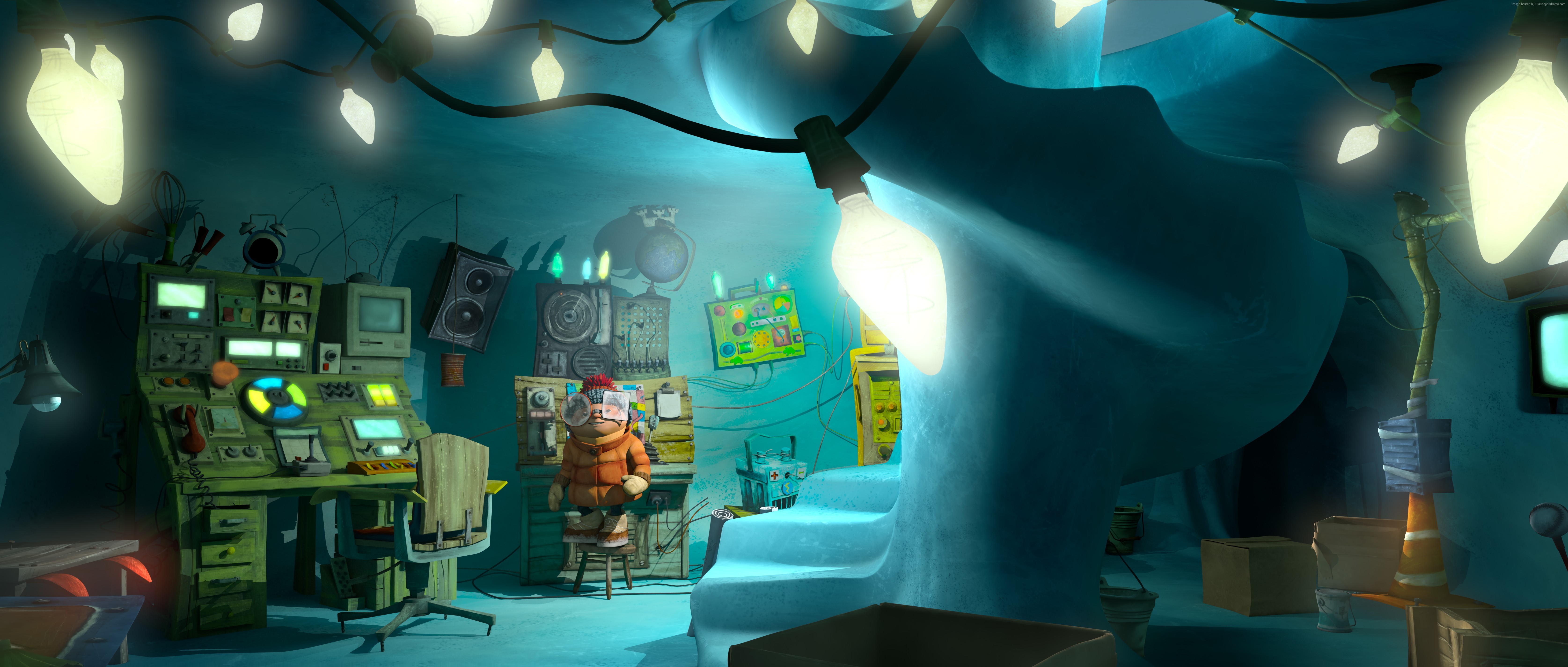 A character in a lab with scientific equipment HD Wallpaper