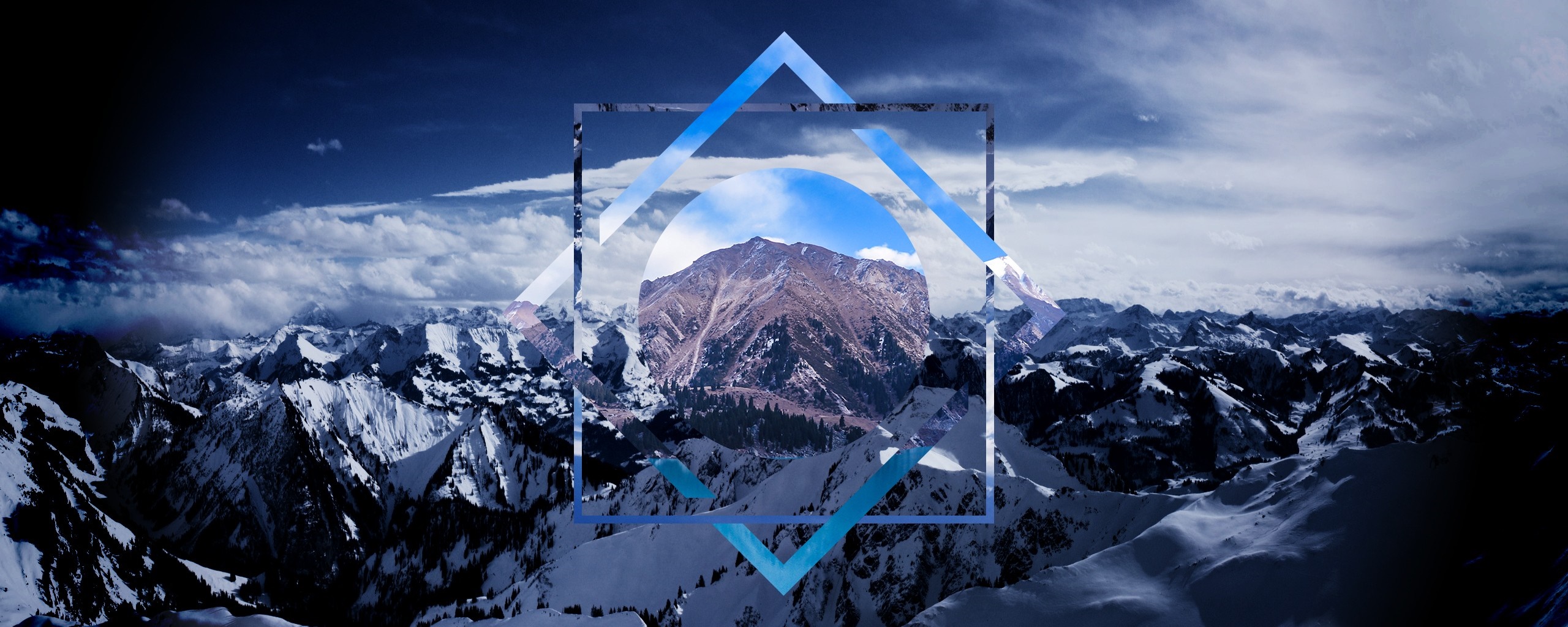 Geometric overlay on snowy mountain range HD Wallpaper