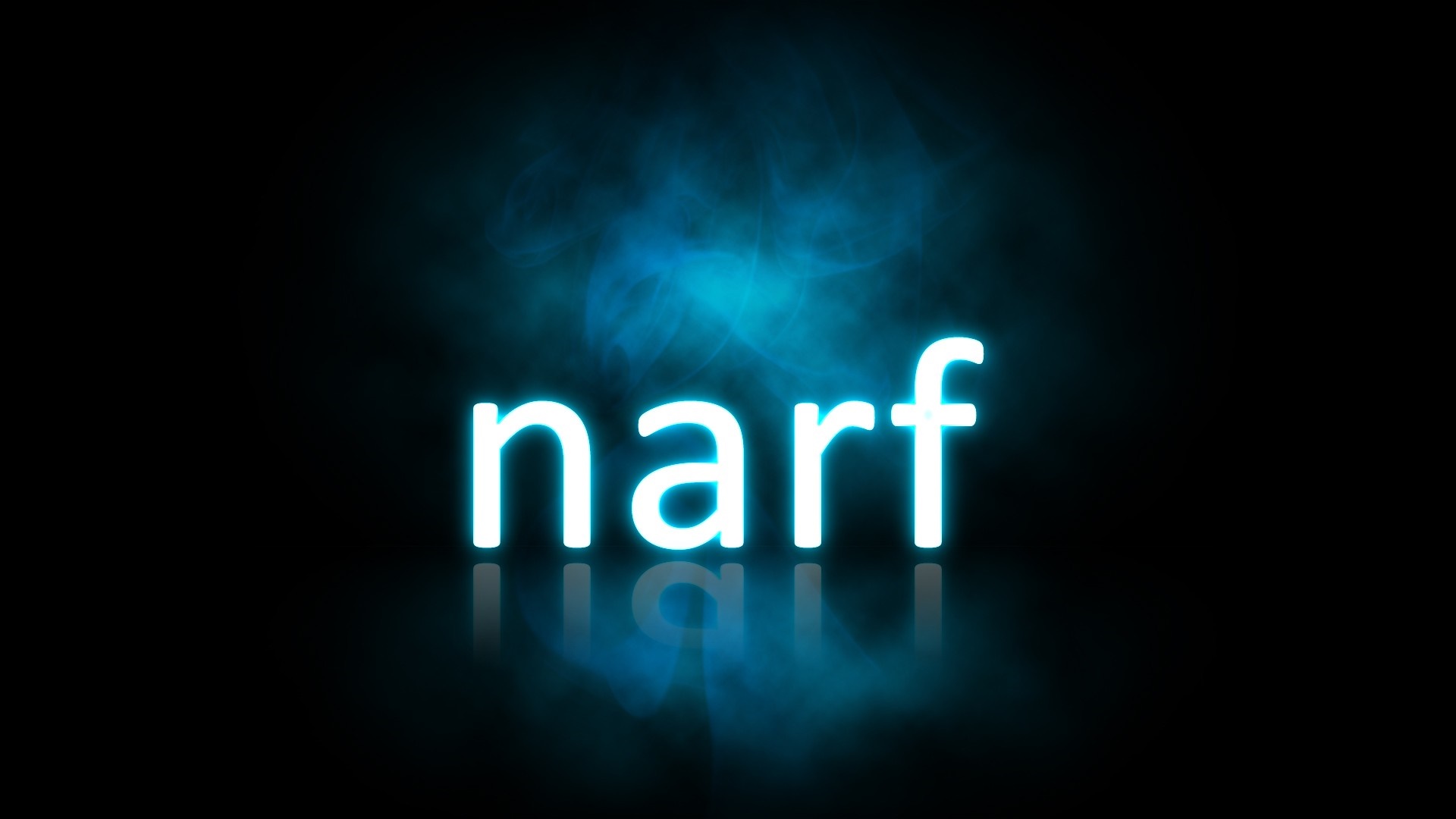 Neon 'narf' text with blue smoke and reflection HD Wallpaper