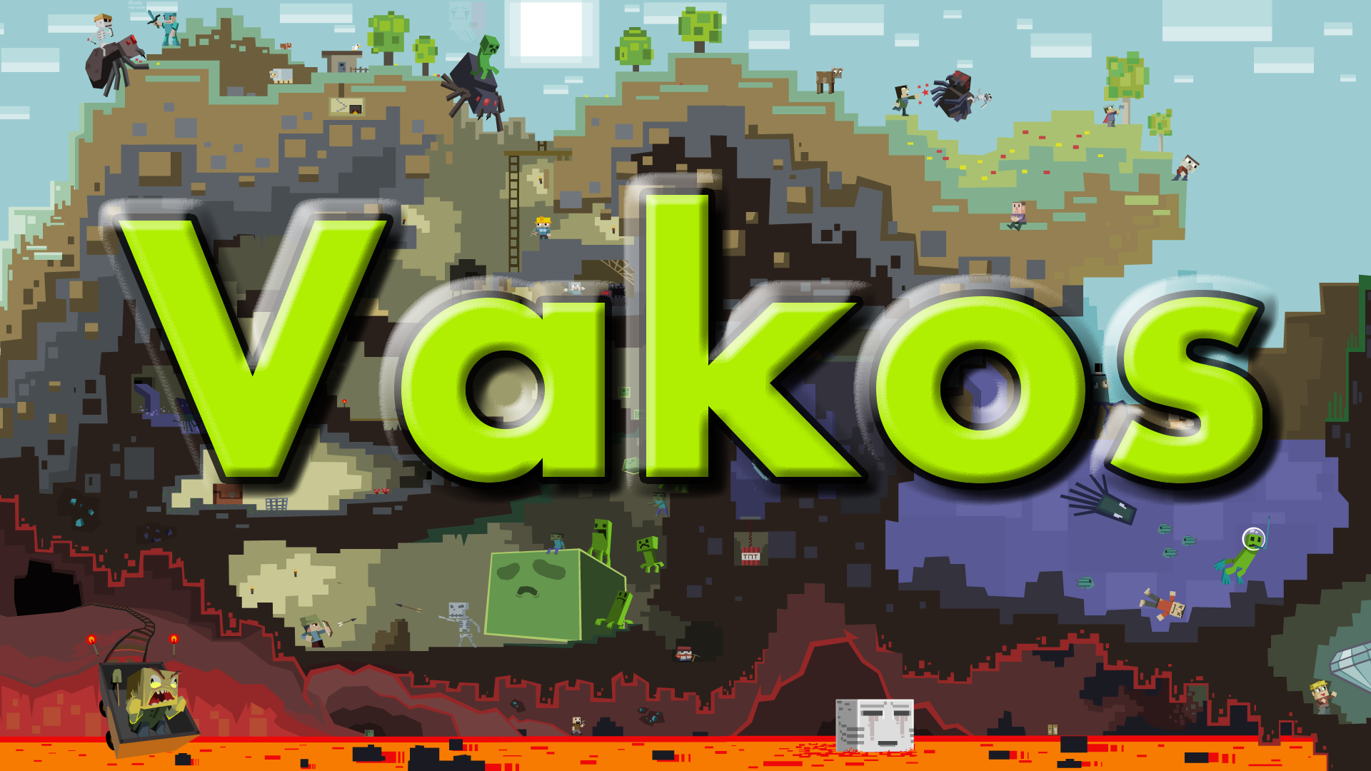 Vakos Minecraft-style illustration with characters and text HD Wallpaper