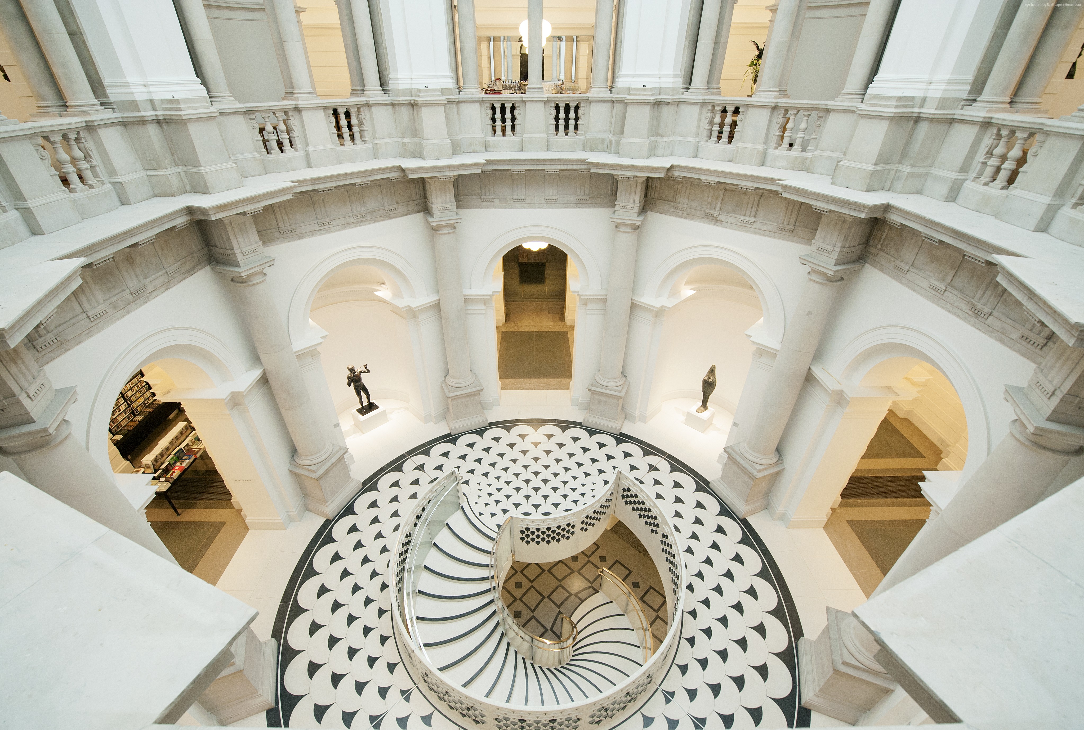 Spiral Staircase and Statues in Tate Britain, London HD Wallpaper