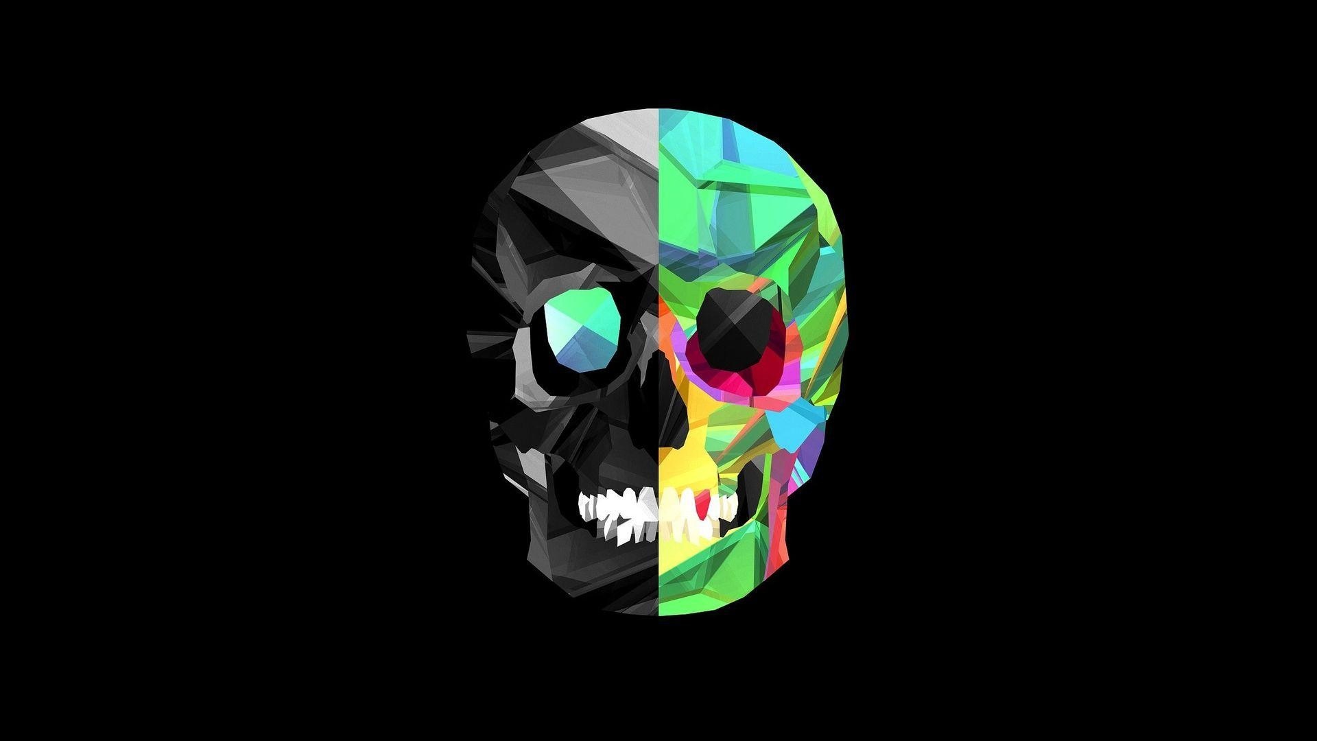 Geometric Skull with Black and Colorful Halves HD Wallpaper