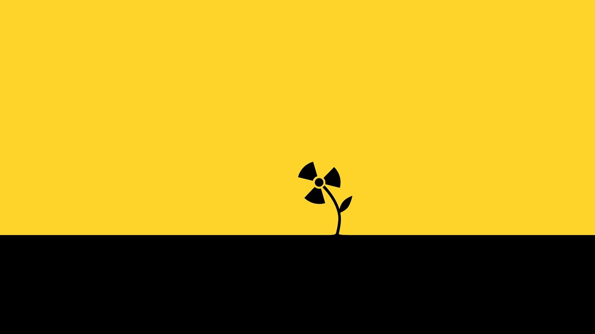 Radioactive flower on yellow and black background HD Wallpaper
