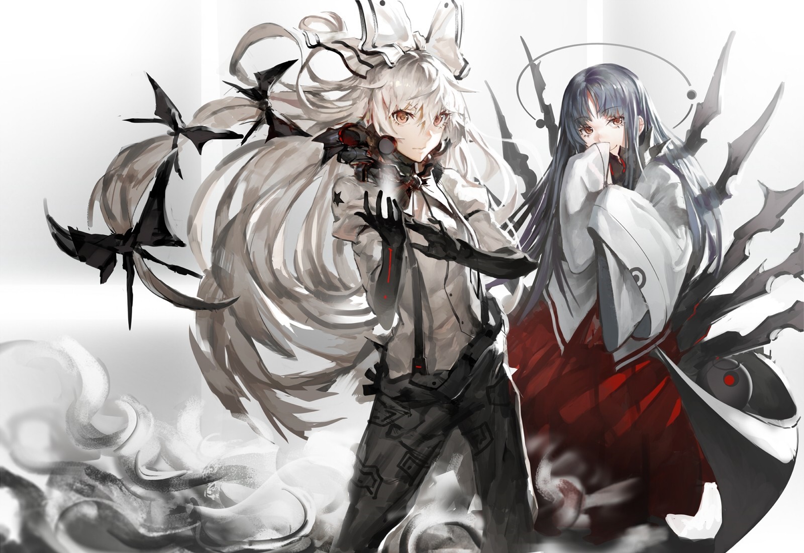 Two anime girls with long hair, one white, one black HD Wallpaper