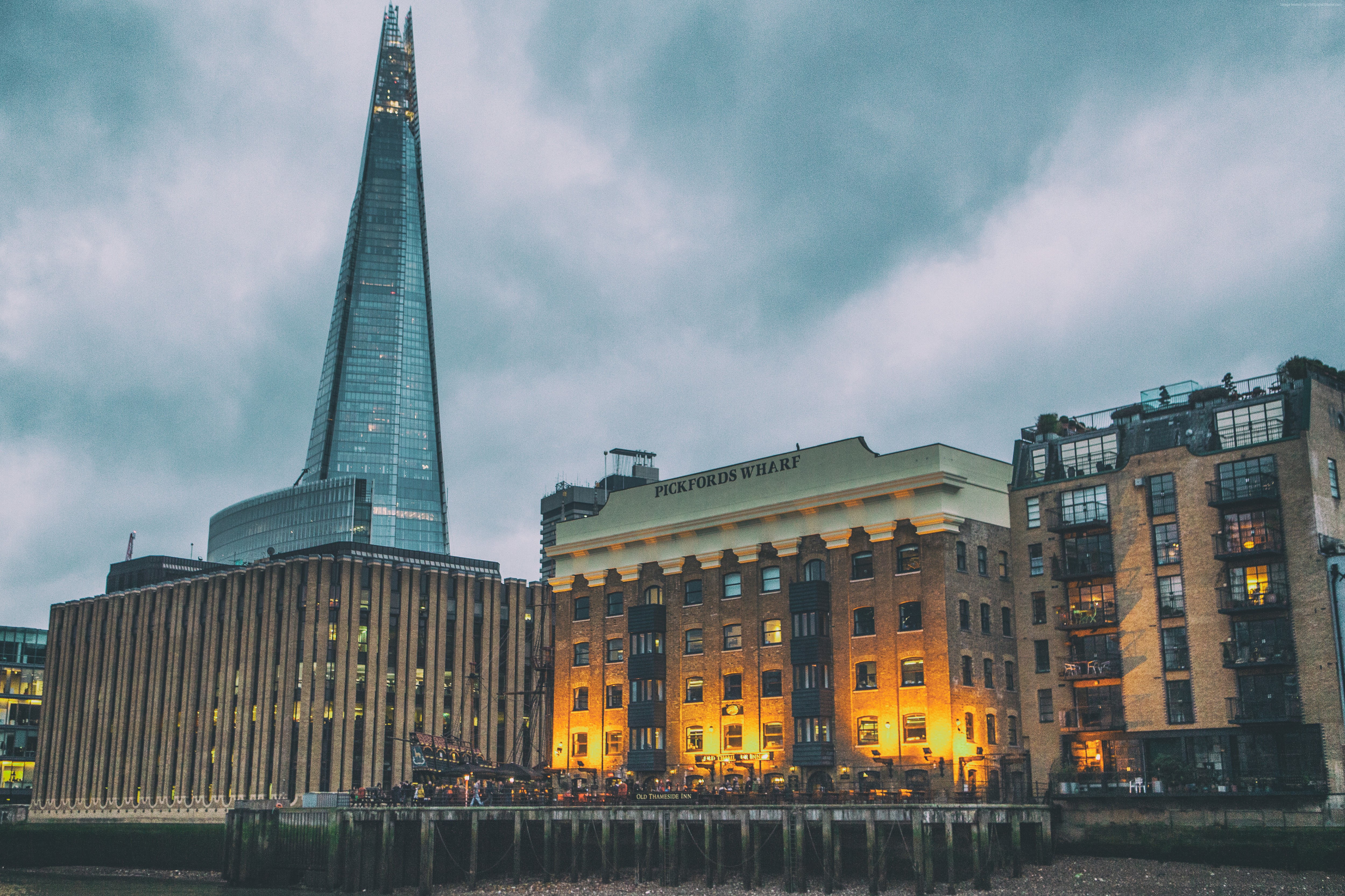 The Shard skyscraper and Pickfords Wharf buildings on the Thames in London HD Wallpaper