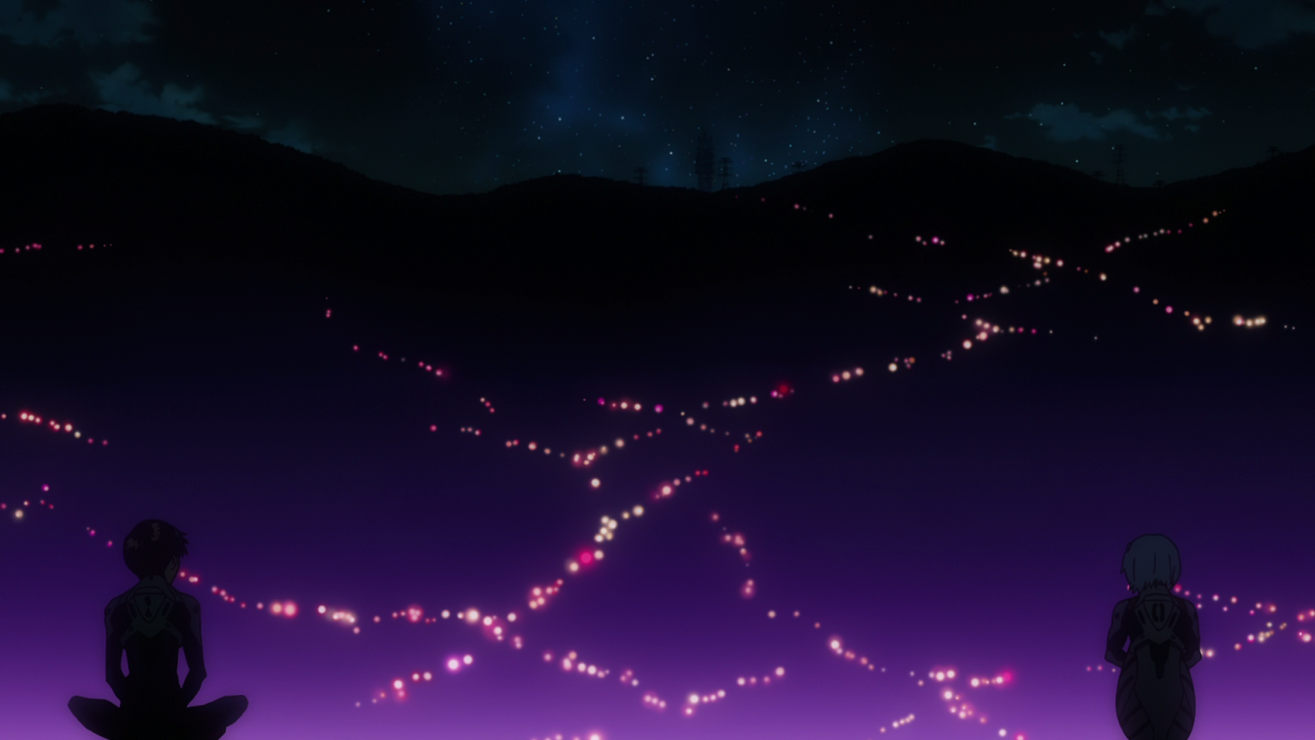 Ayanami Rei and Ikari Shinji from Neon Genesis Evangelion at night HD Wallpaper