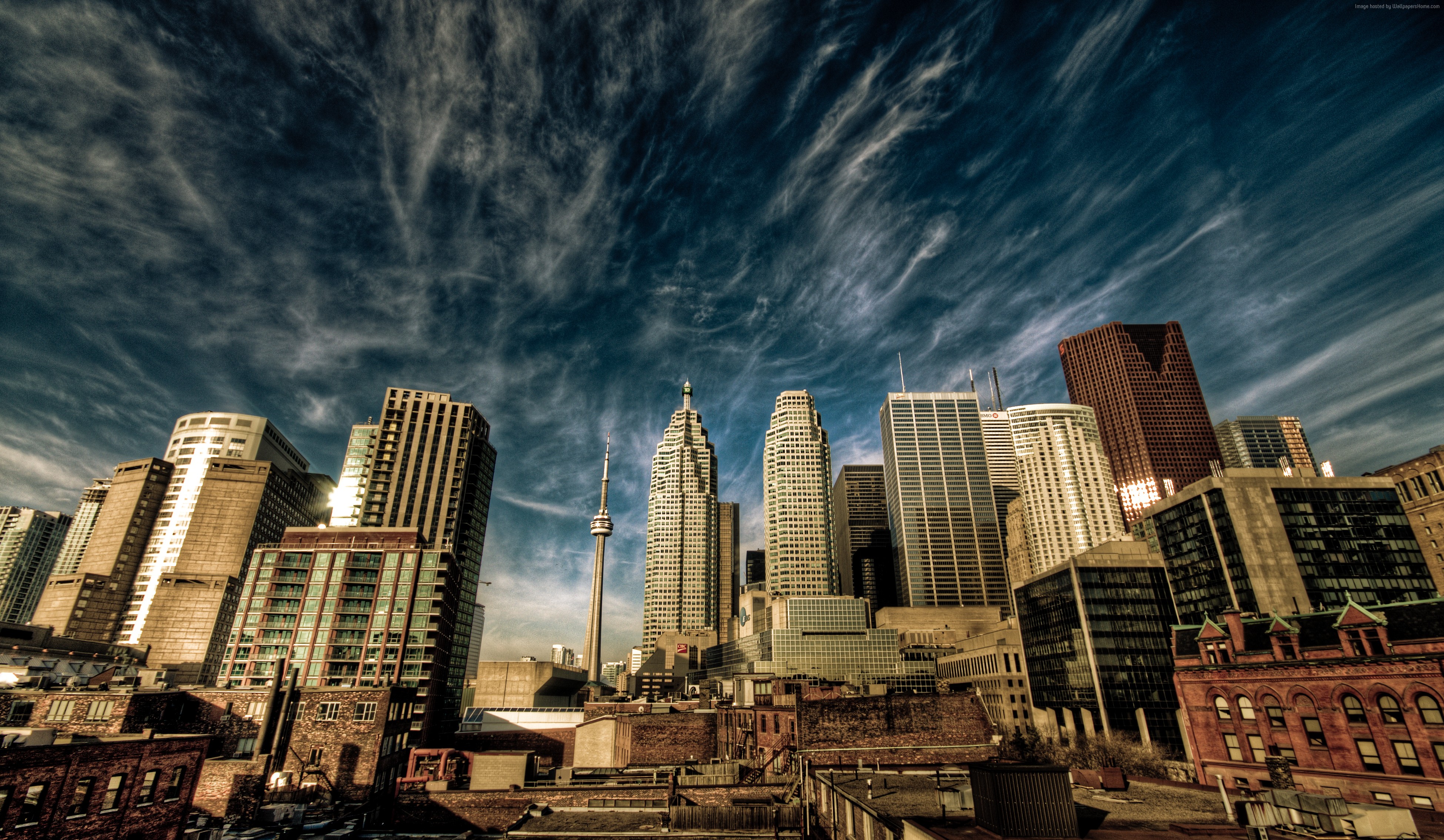vacation, downtown, Toronto, booking, travel, Canada, clouds, sky HD Wallpaper