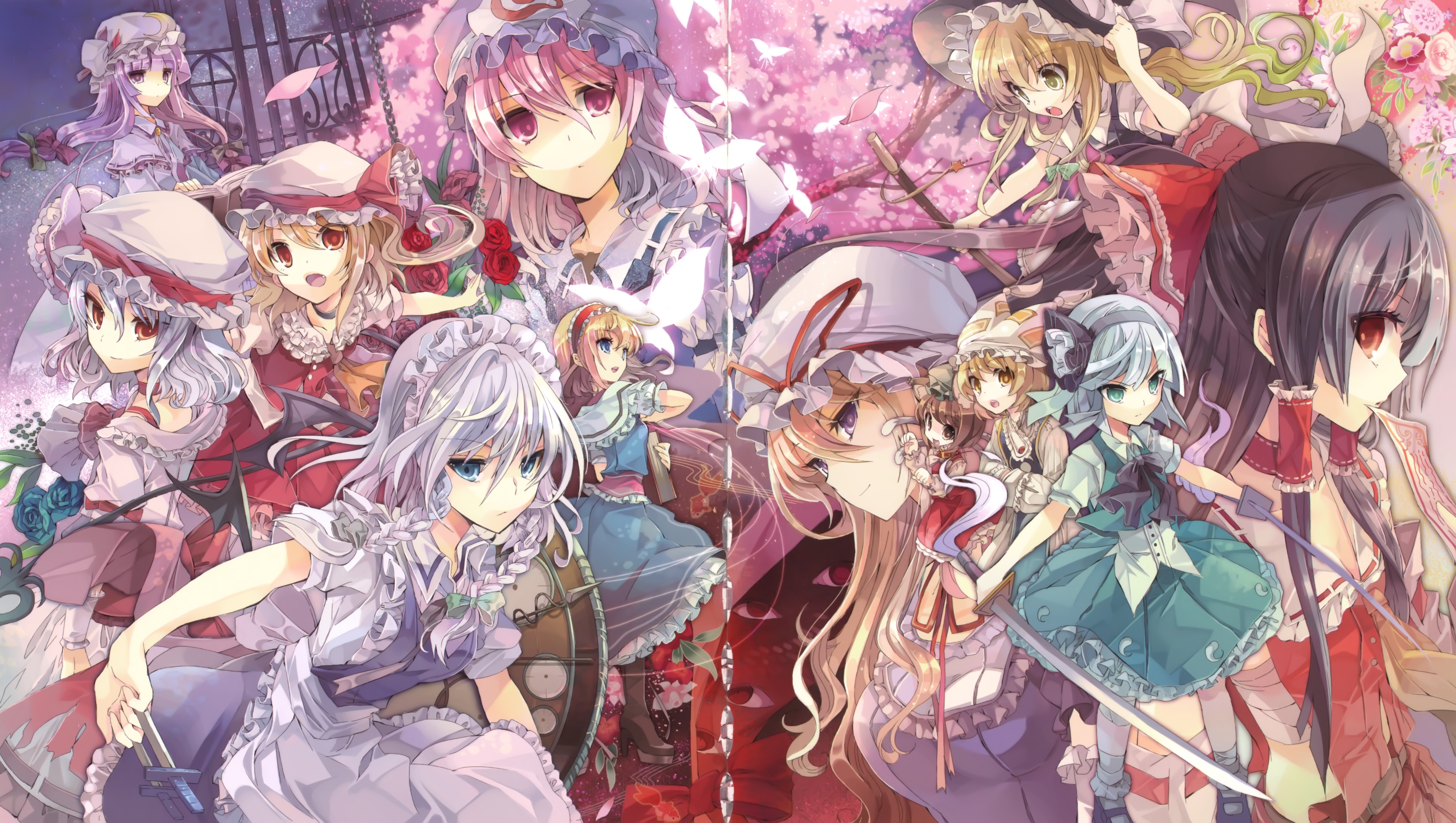 Touhou Project characters in a fantasy setting HD Wallpaper