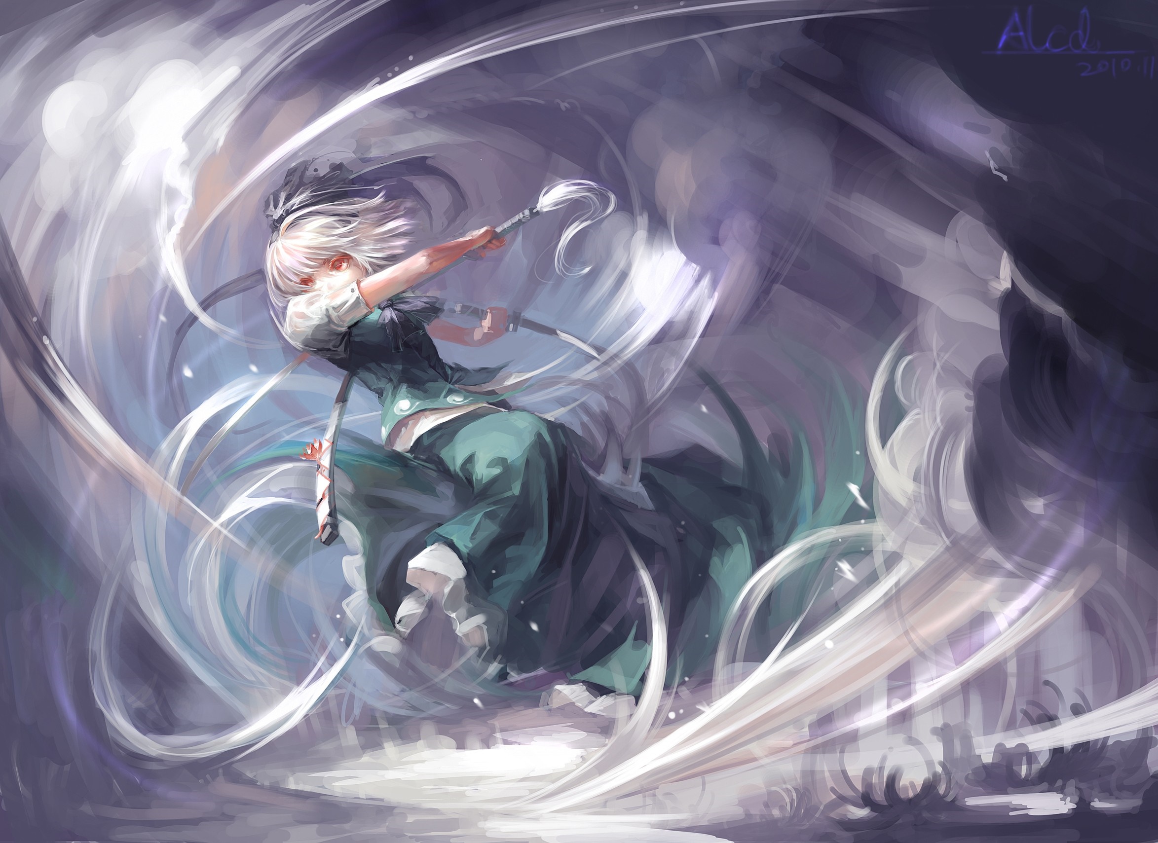 Youmu Konpaku from Touhou holding a bow HD Wallpaper