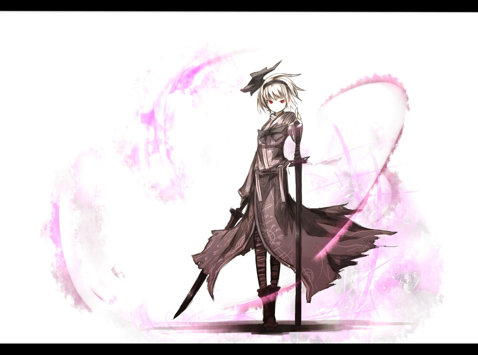 Konpaku Youmu from Touhou with swords and pink aura HD Wallpaper