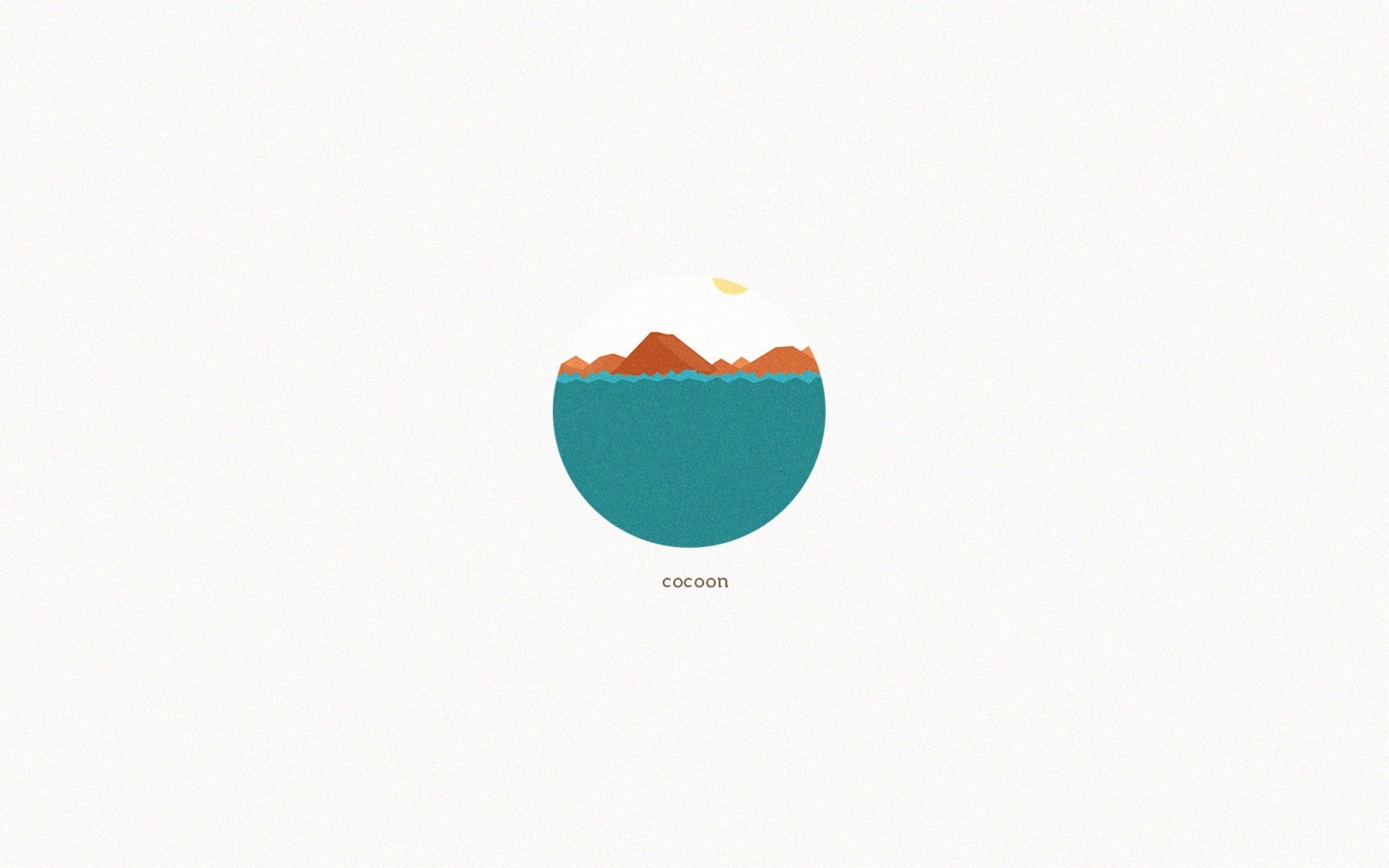 Minimalist illustration of mountains and sea in a circle with text HD Wallpaper