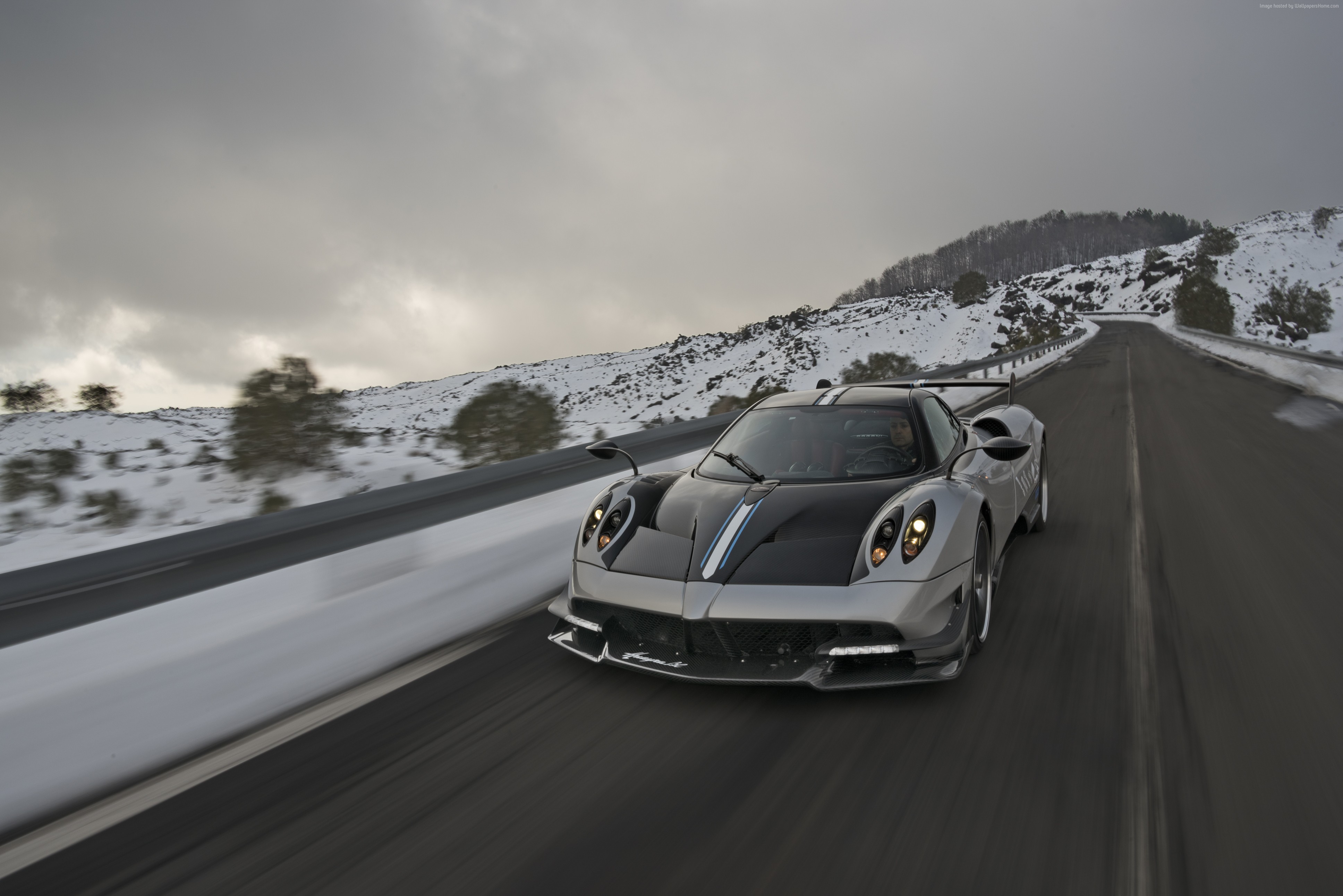 Pagani Huayra BC sport car on a snowy road HD Wallpaper