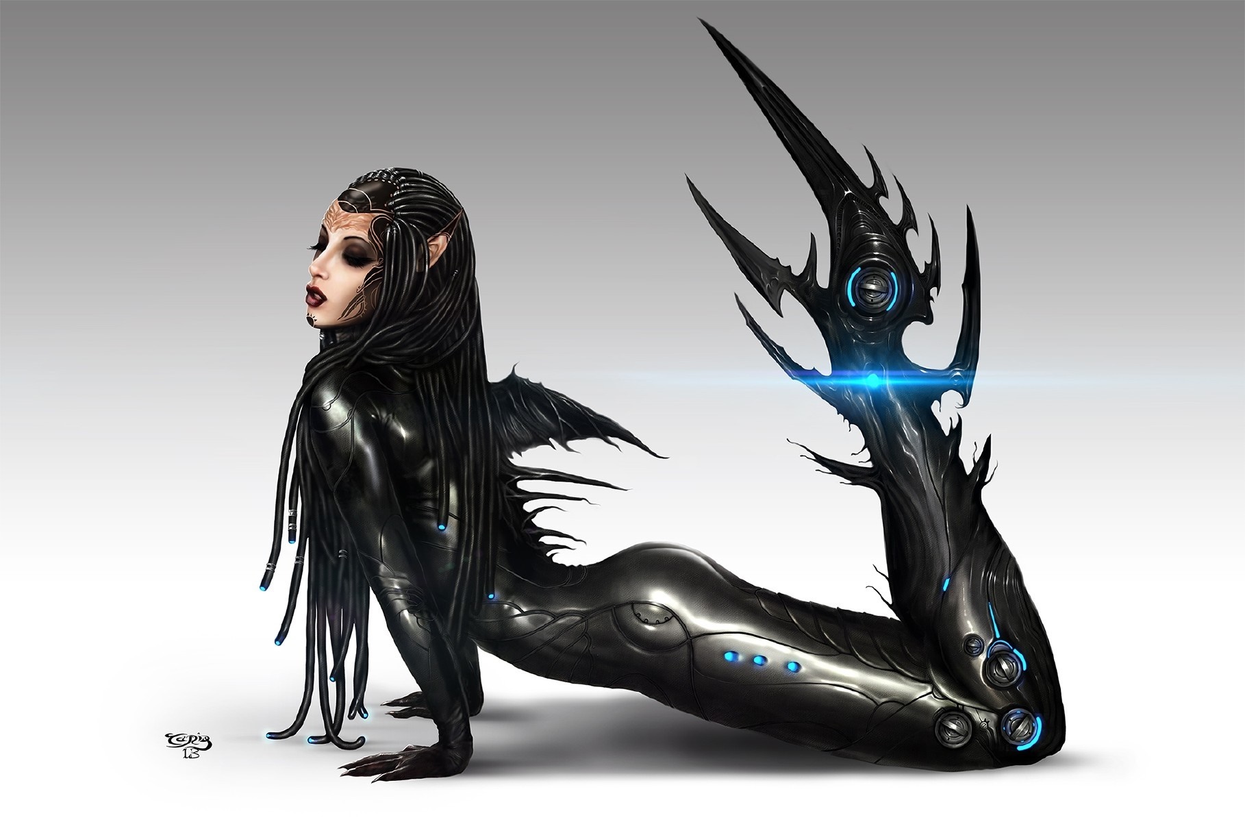 Cyberpunk mermaid with mechanical tail HD Wallpaper