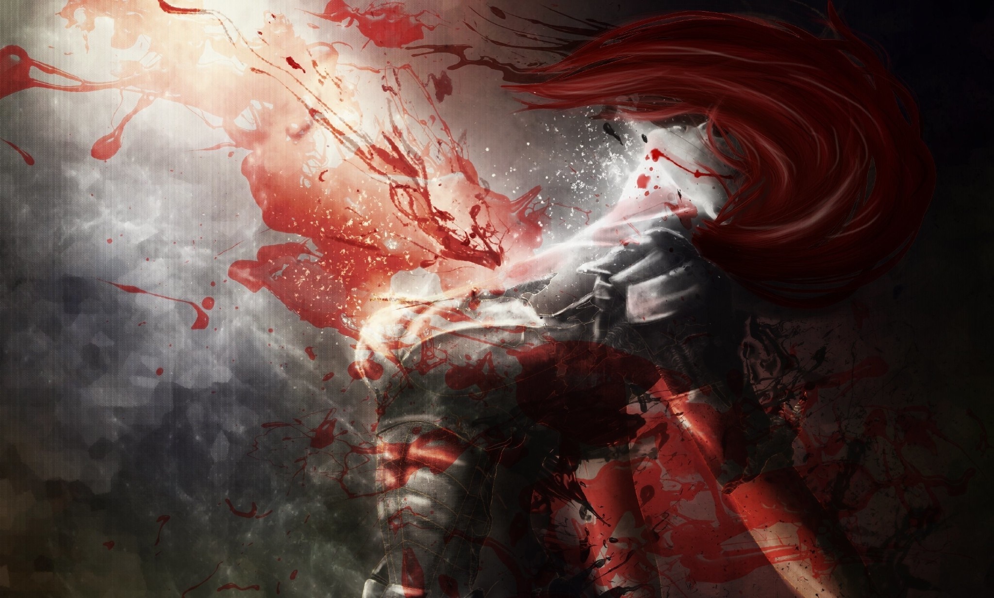 Fan art of a character with red hair and armor HD Wallpaper