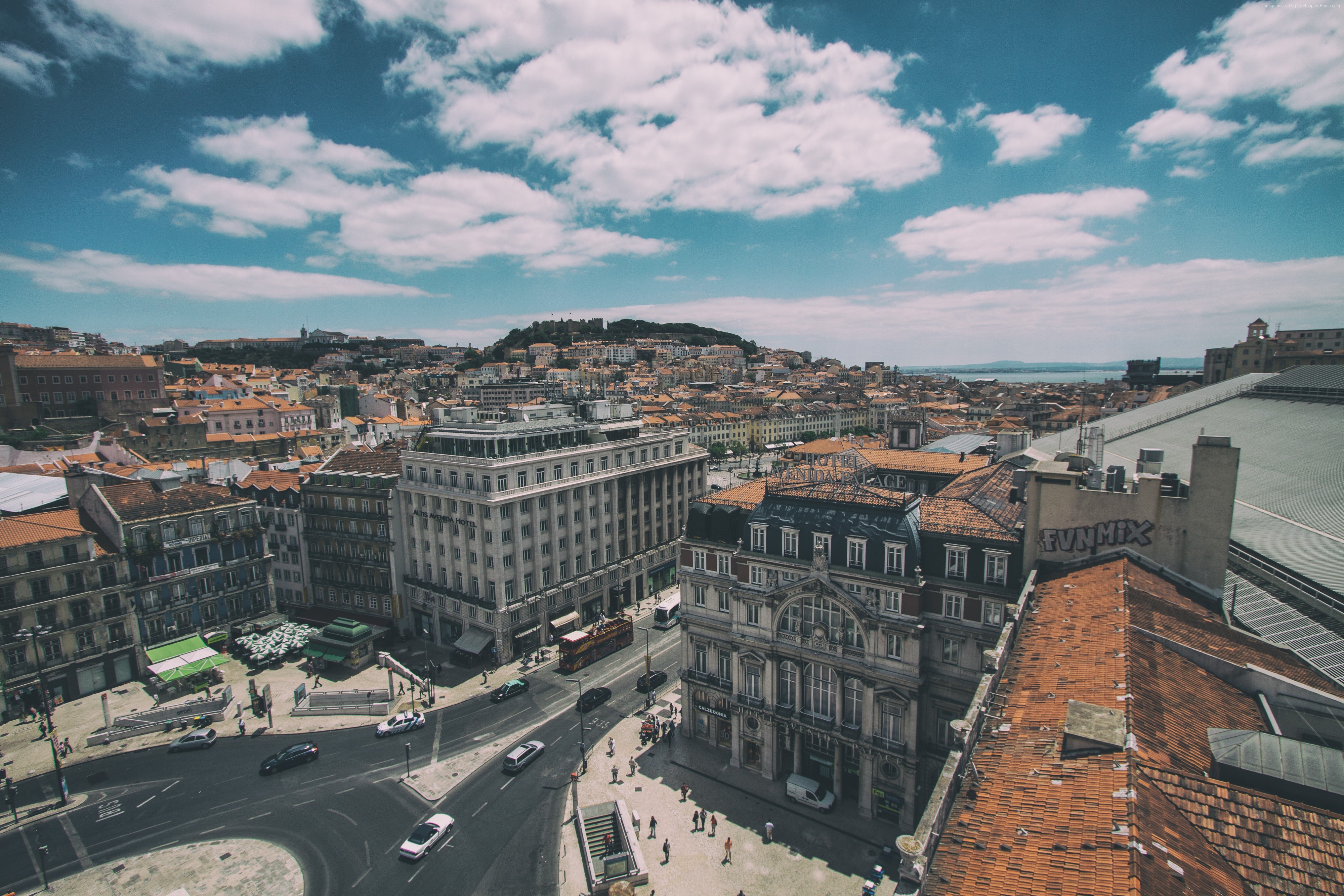 Aerial view of Lisbon, Portugal with clouds HD Wallpaper