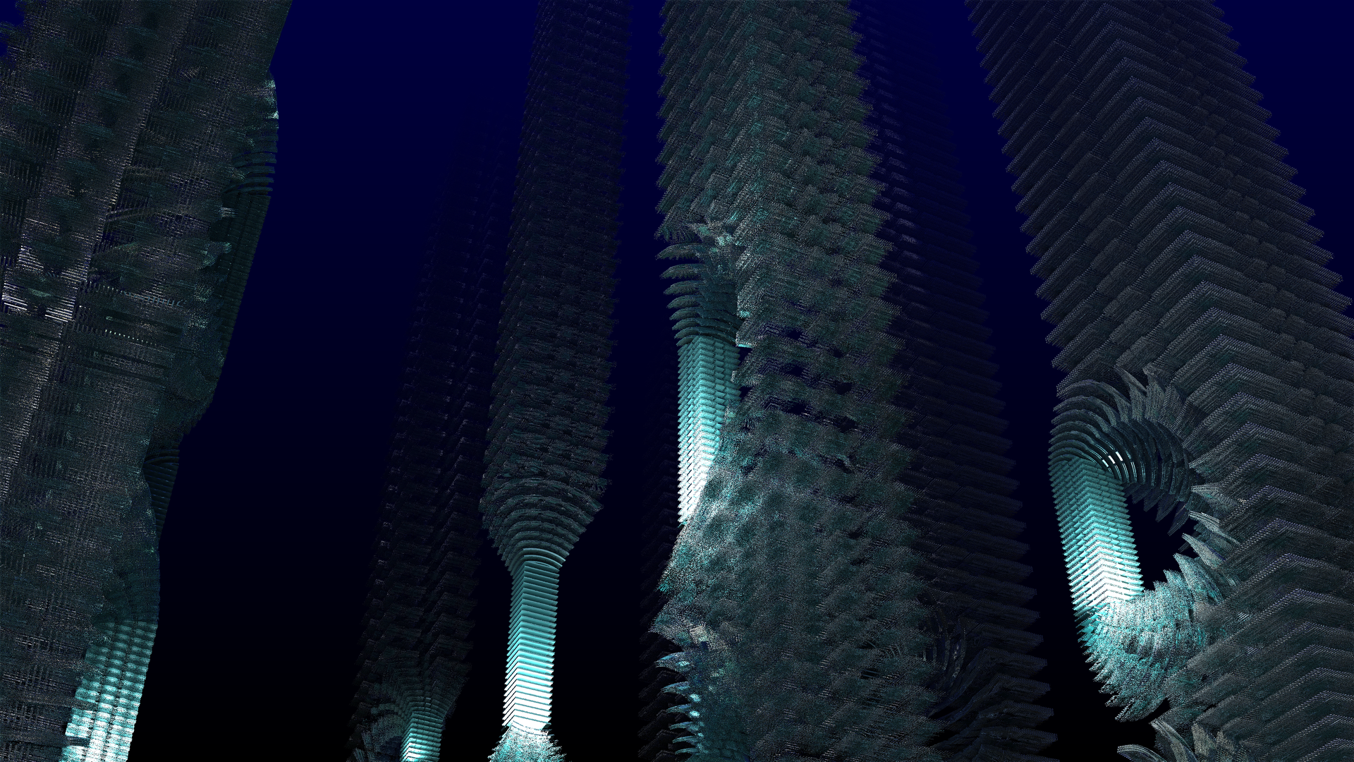 Abstract fractal skyscrapers in dark blue. HD Wallpaper
