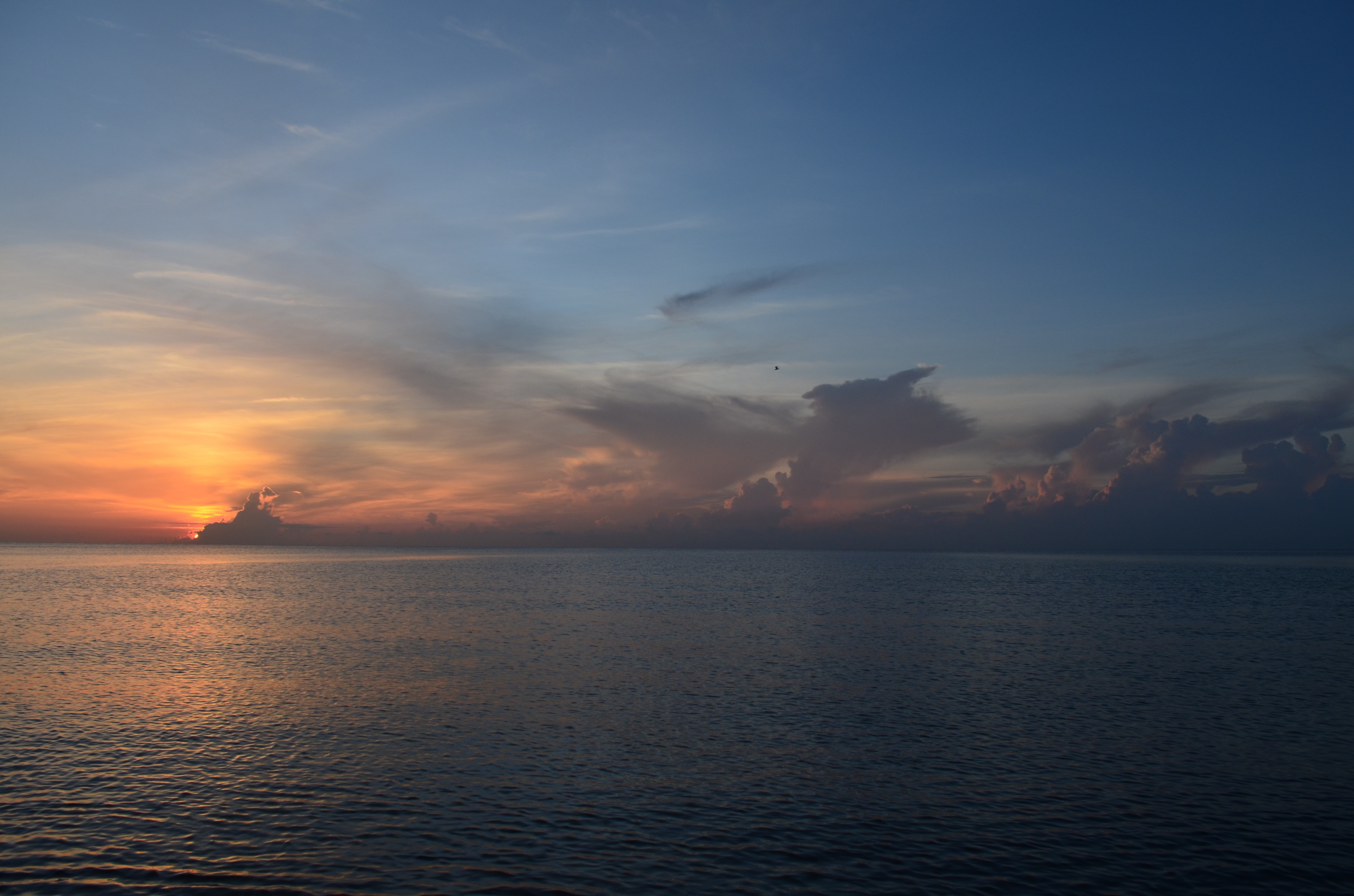 Sunset over the ocean with clouds HD Wallpaper