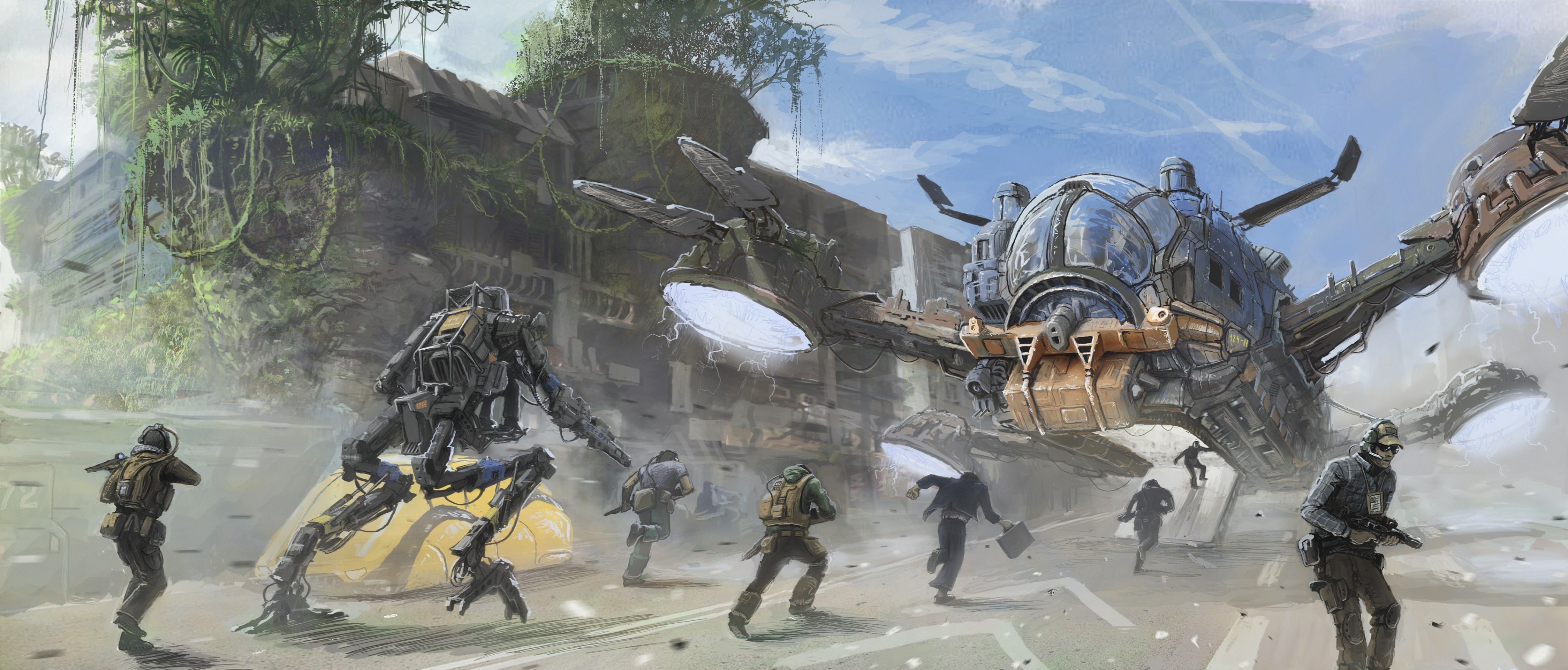 Futuristic Artwork of a Sci-Fi Battle Scene HD Wallpaper
