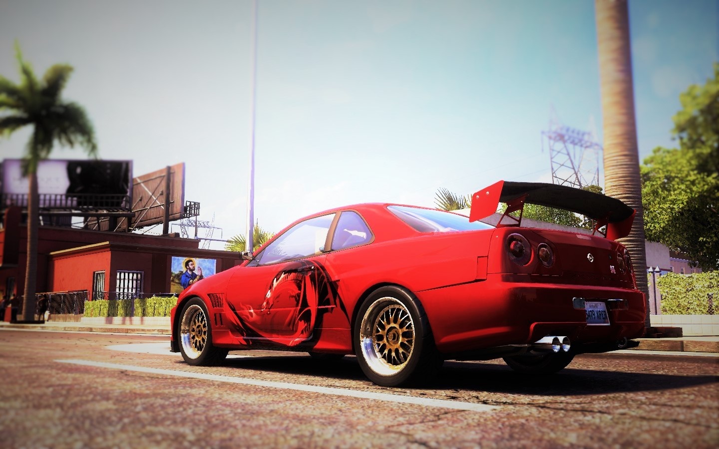 Red Nissan Skyline GT-R R34 with damaged door HD Wallpaper