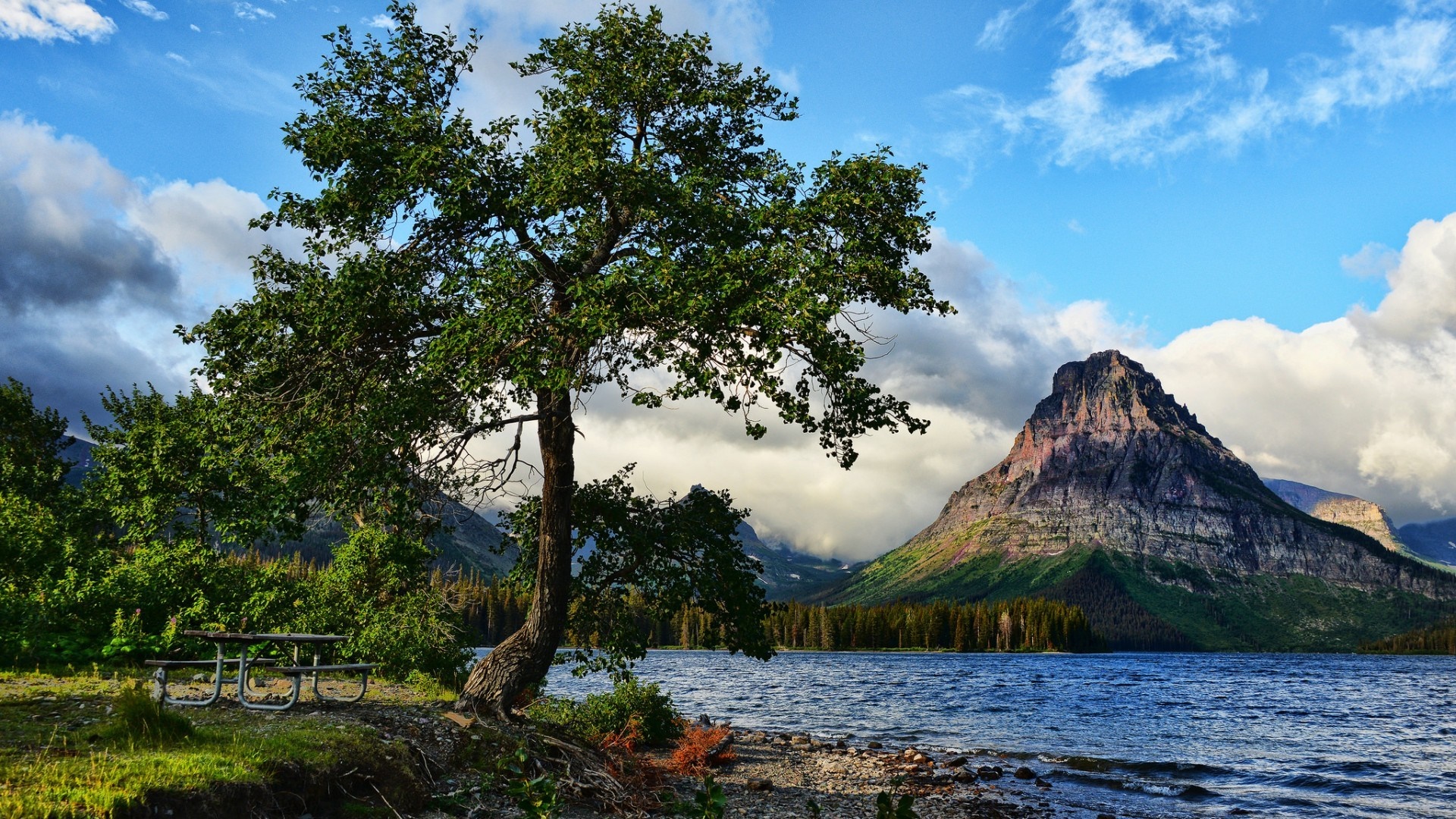 Scenic Mountain and Lake View in Glacier National Park HD Wallpaper
