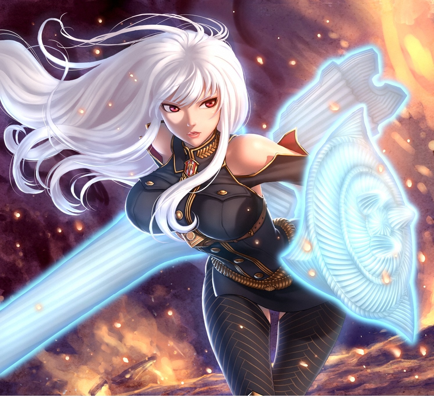 Selvaria Bles from Valkyria Chronicles with sword and shield HD Wallpaper