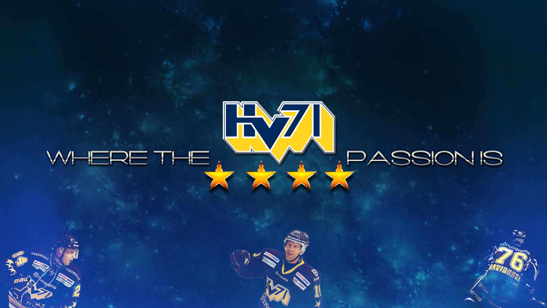 HV71 hockey team logo with text and players HD Wallpaper