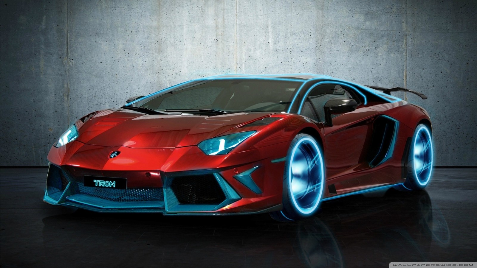 Red Tron Lamborghini Aventador sports car HD Wallpaper