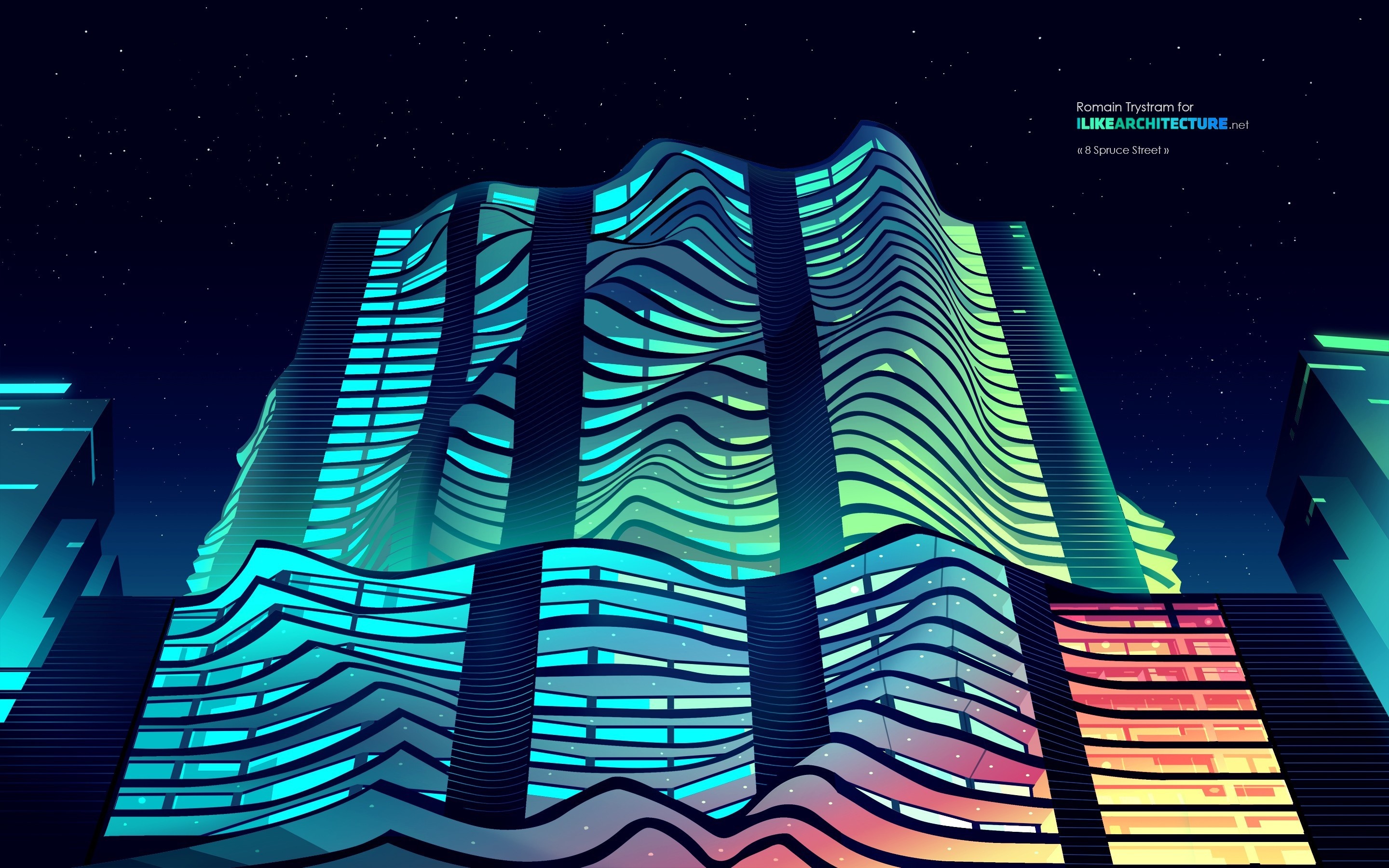 Abstract Wavy Buildings at Night HD Wallpaper