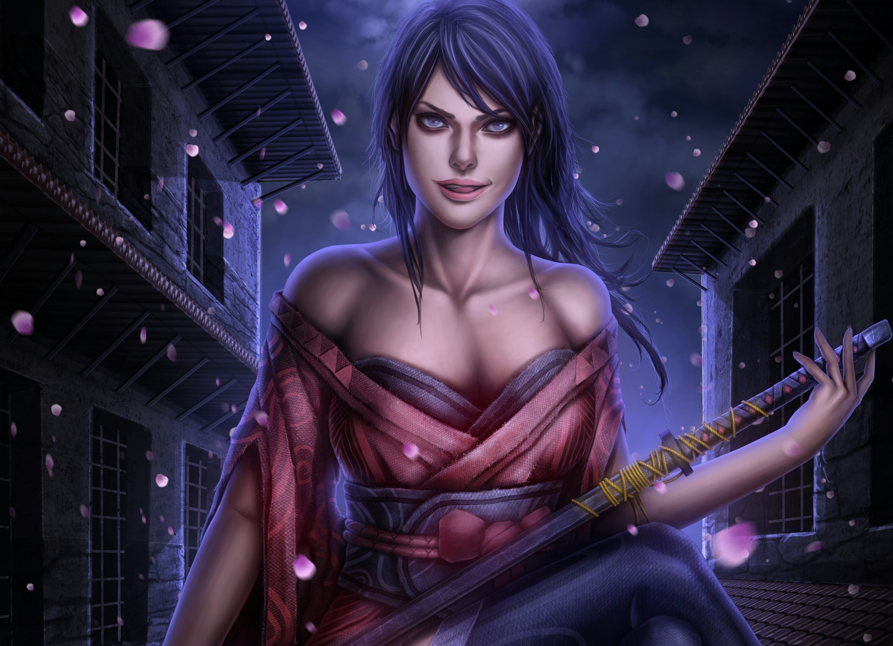 Woman warrior in traditional clothing with sword HD Wallpaper