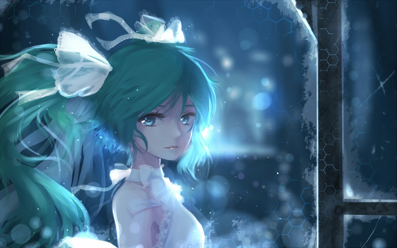 Hatsune Miku from Vocaloid with blue twintails HD Wallpaper