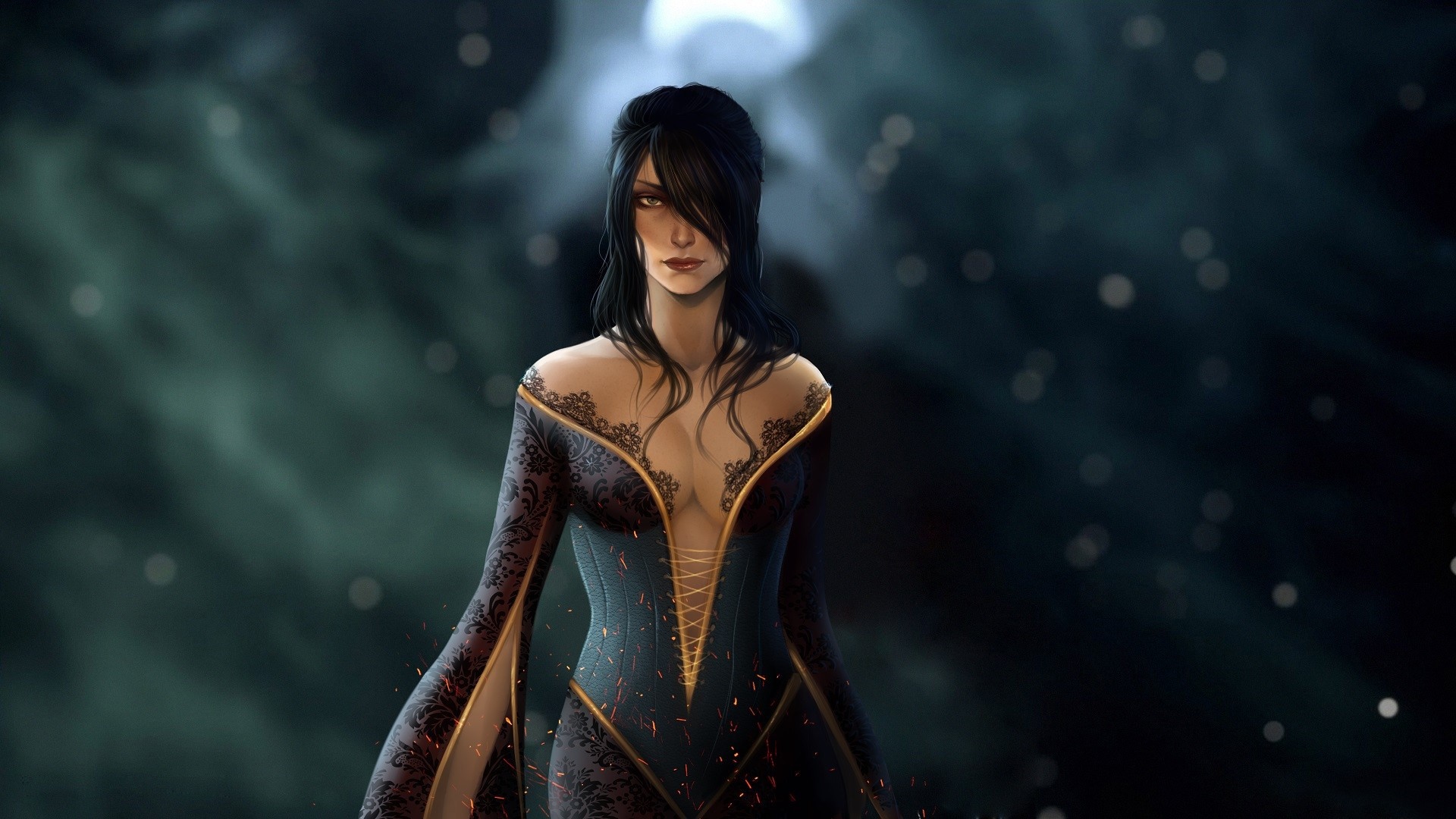 Morrigan from Dragon Age in a dark fantasy setting HD Wallpaper