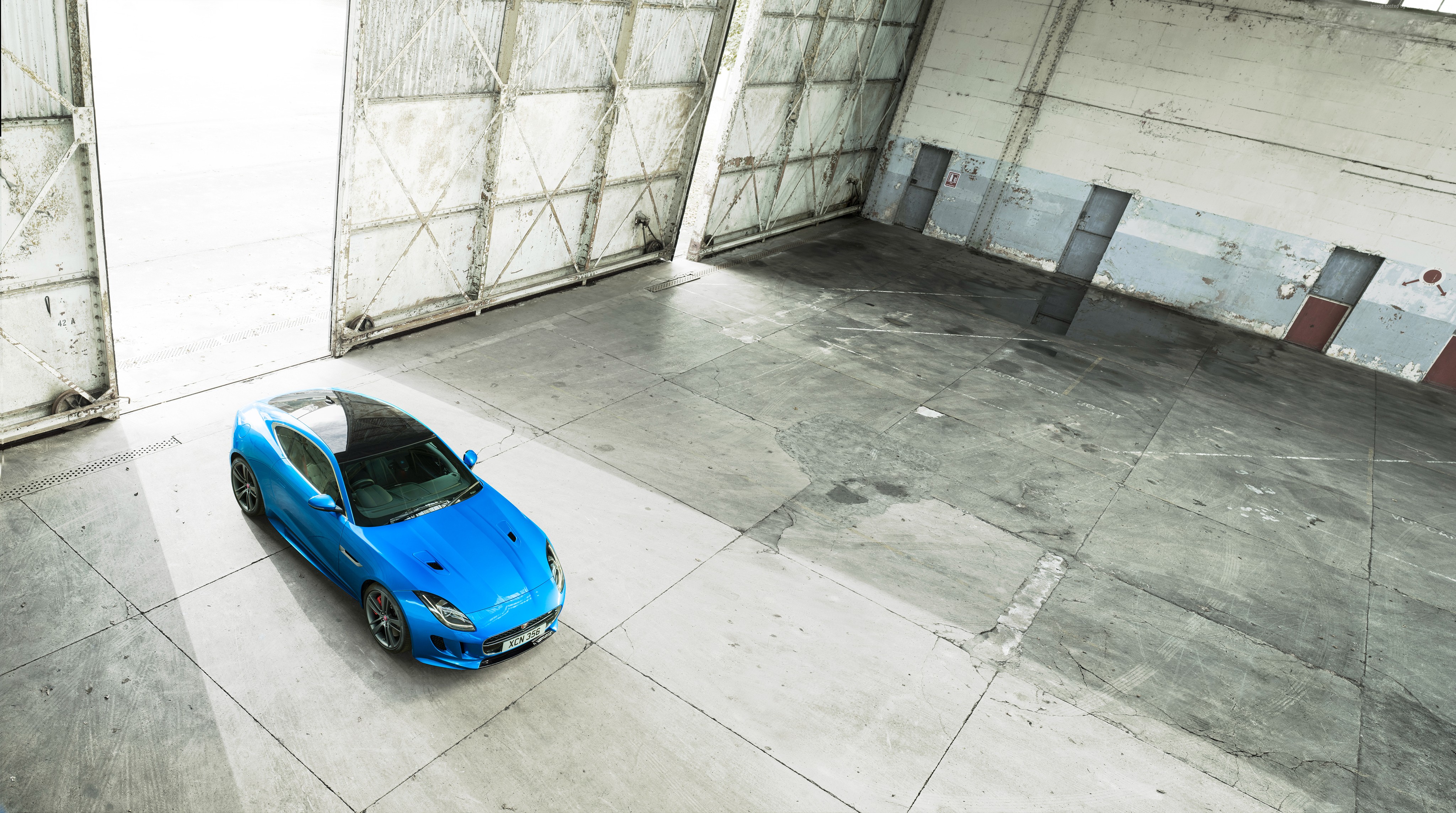 Blue Jaguar F-Type S Coupe in Hangar HD Wallpaper