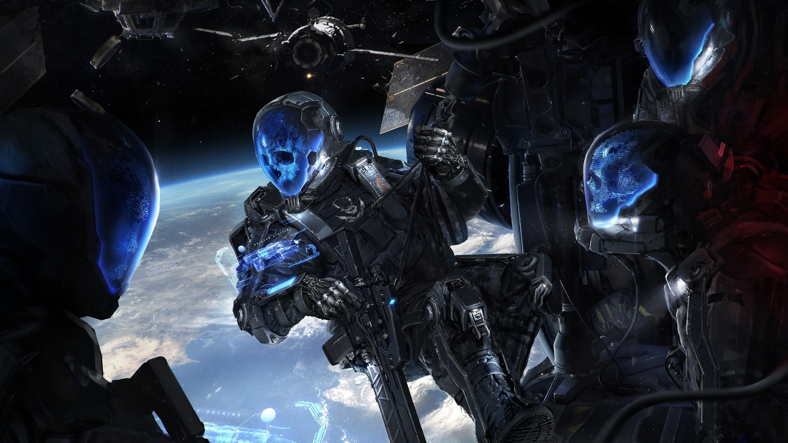 Futuristic Cyborg Soldiers in Outer Space HD Wallpaper