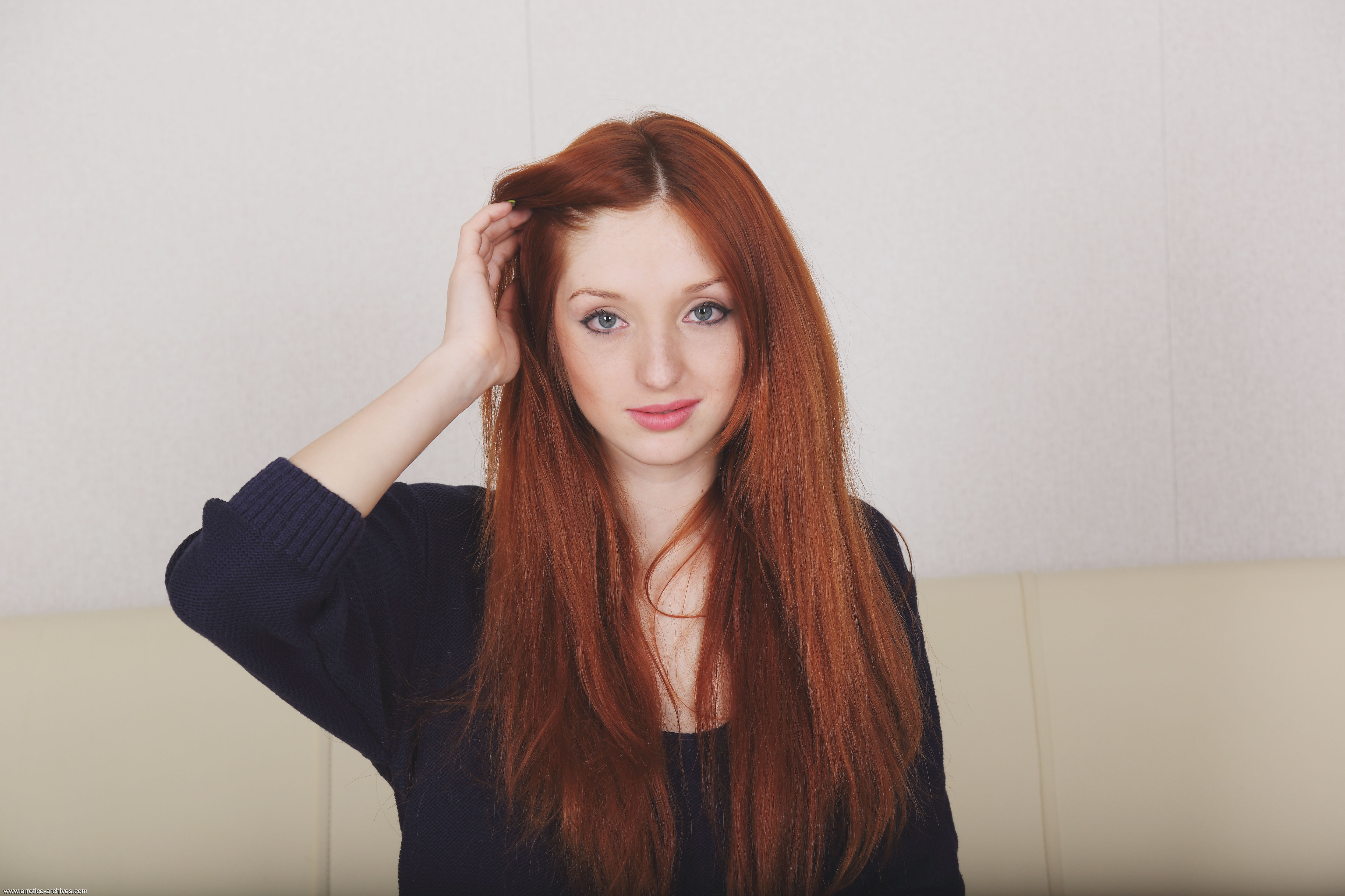 Woman with long red hair and blue eyes HD Wallpaper