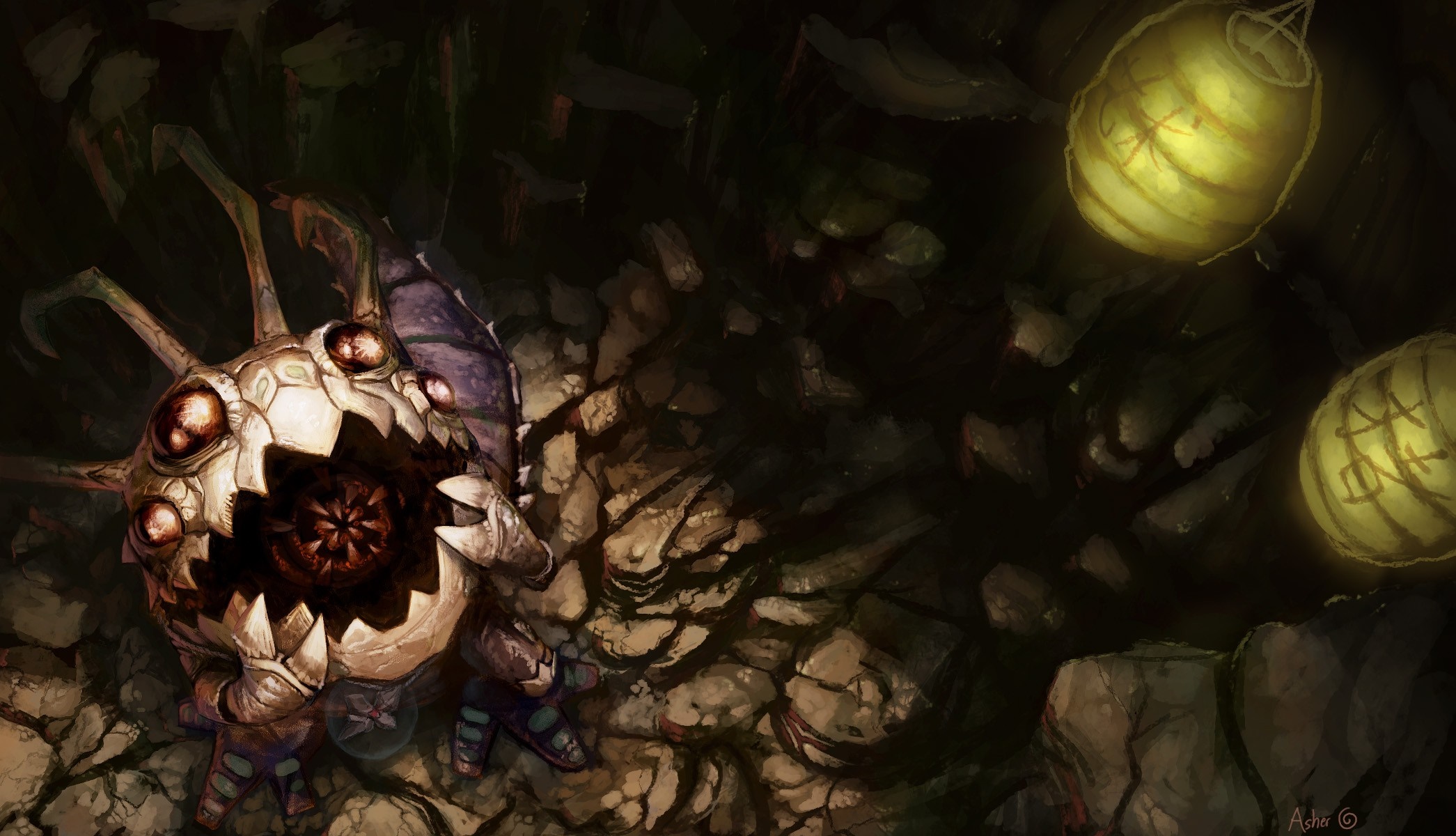 Kog'Maw from League of Legends in a dark cave HD Wallpaper