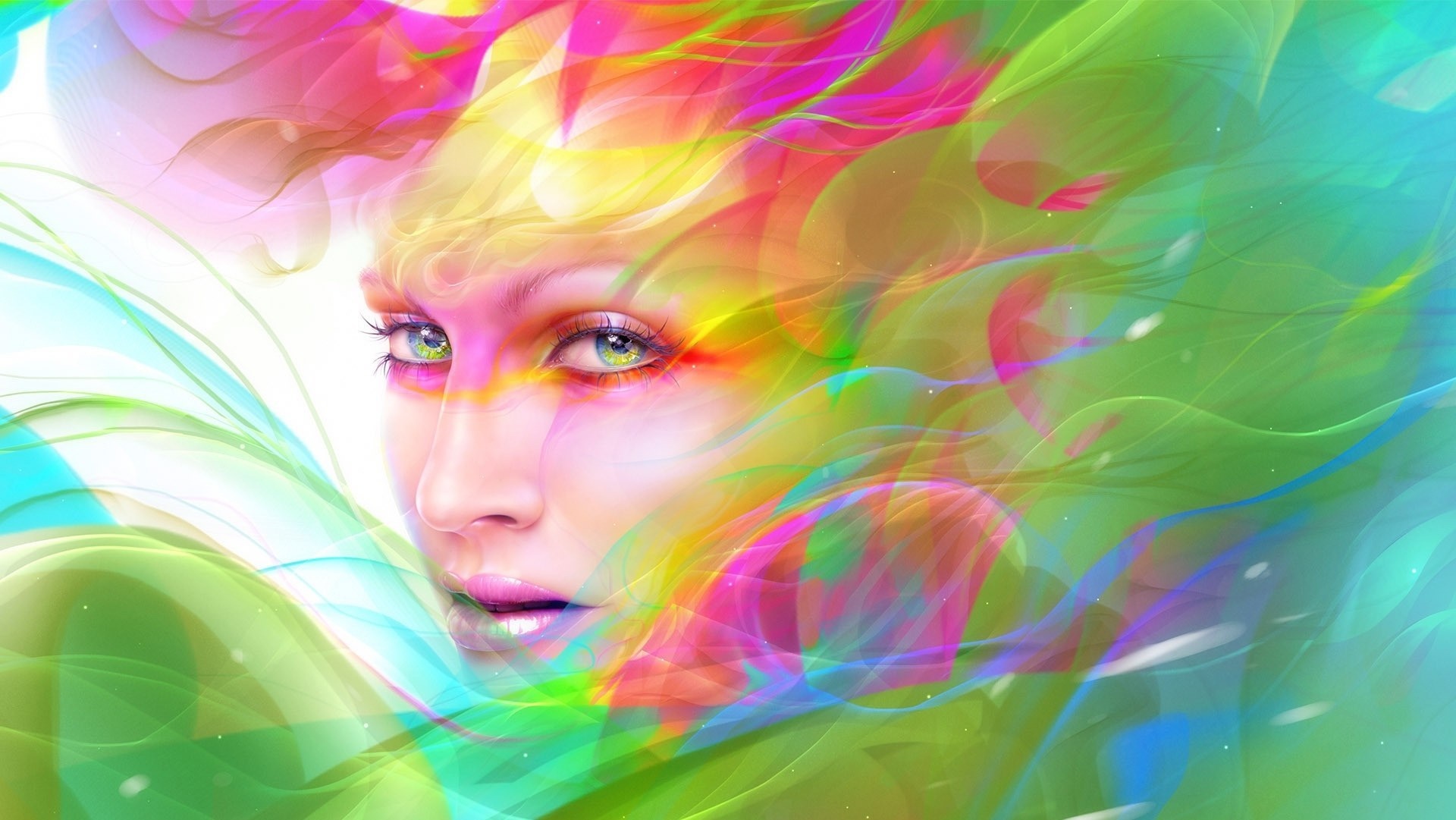 Woman's face with colorful abstract swirls HD Wallpaper