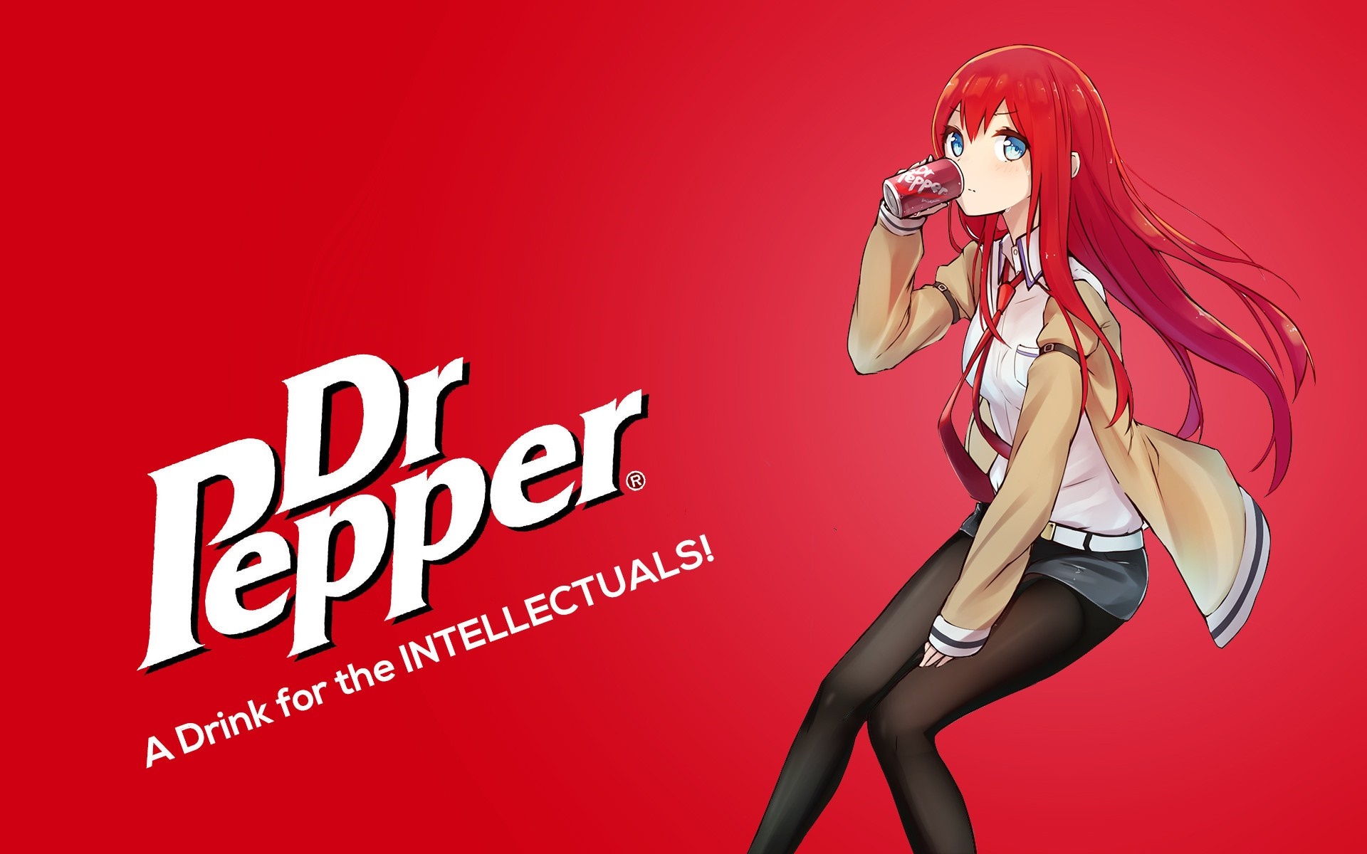Makise Kurisu from Steins;Gate drinking Dr Pepper HD Wallpaper