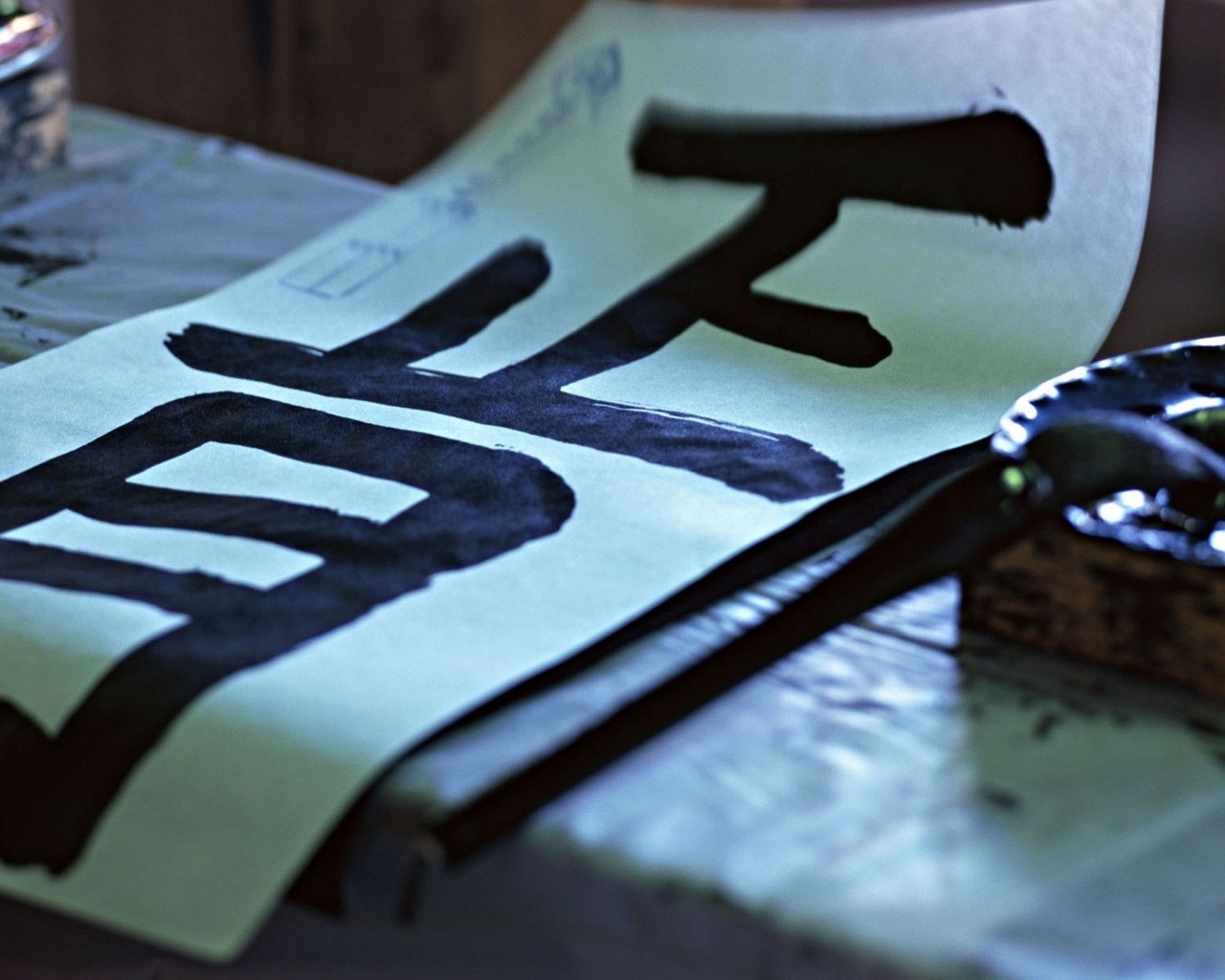 Calligraphy brush strokes on paper HD Wallpaper