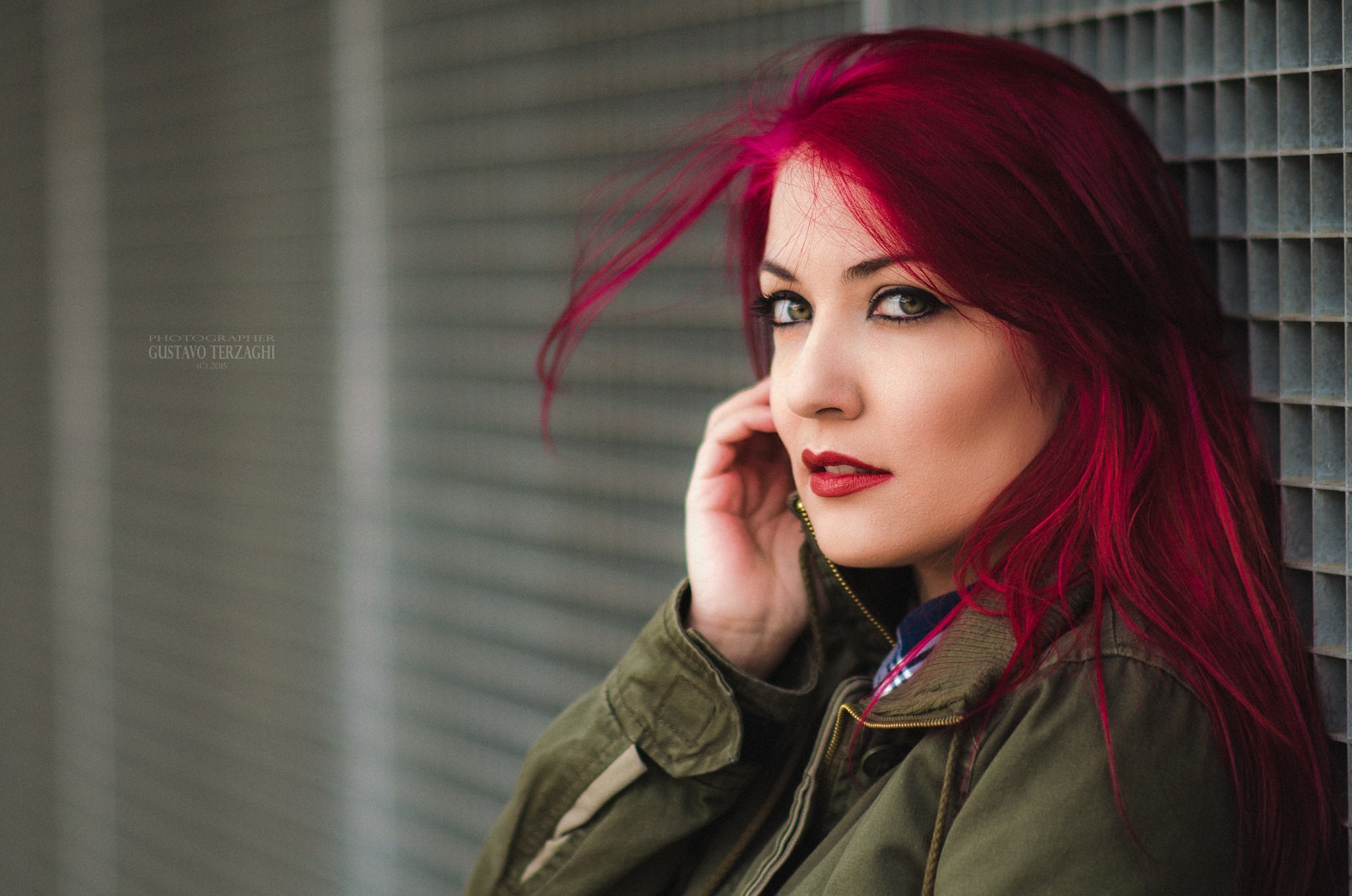Woman with vibrant red hair and green eyes HD Wallpaper