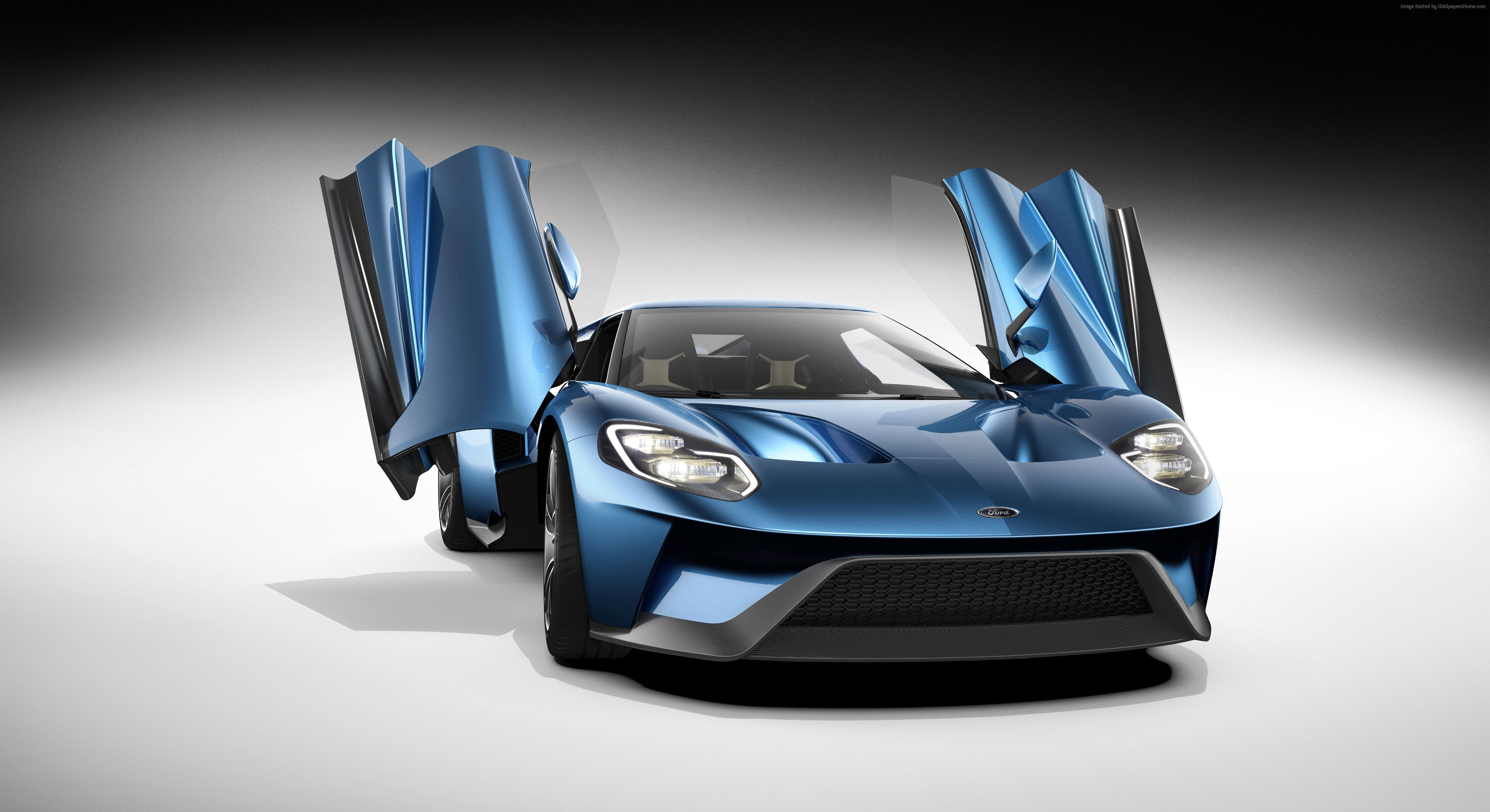 Blue Ford GT with butterfly doors open HD Wallpaper