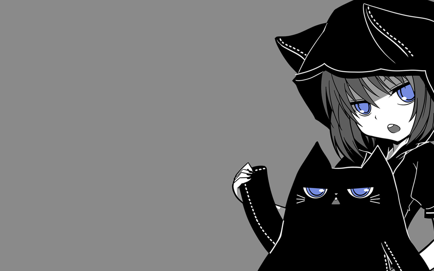 Anime girl with black cat wearing a hood HD Wallpaper