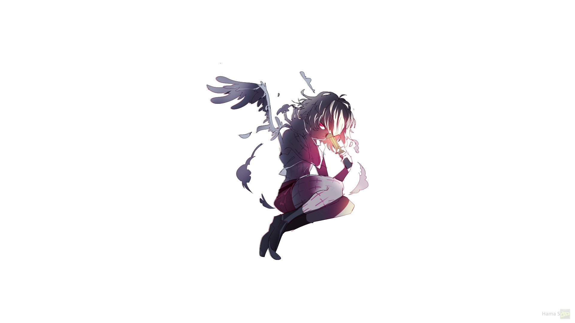Anime girl with broken wings eating a lollipop HD Wallpaper