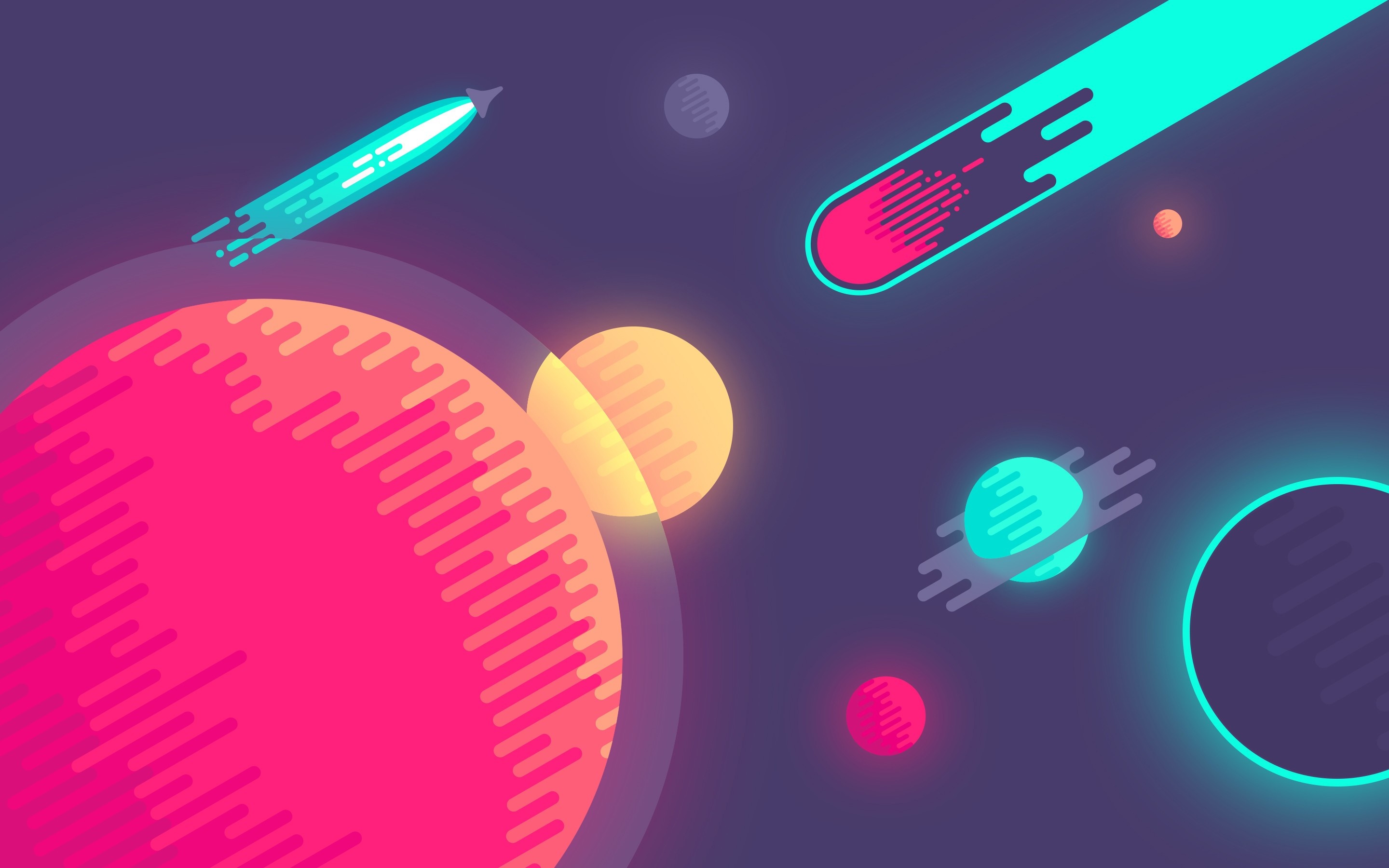 Colorful space illustration with planets and comets HD Wallpaper