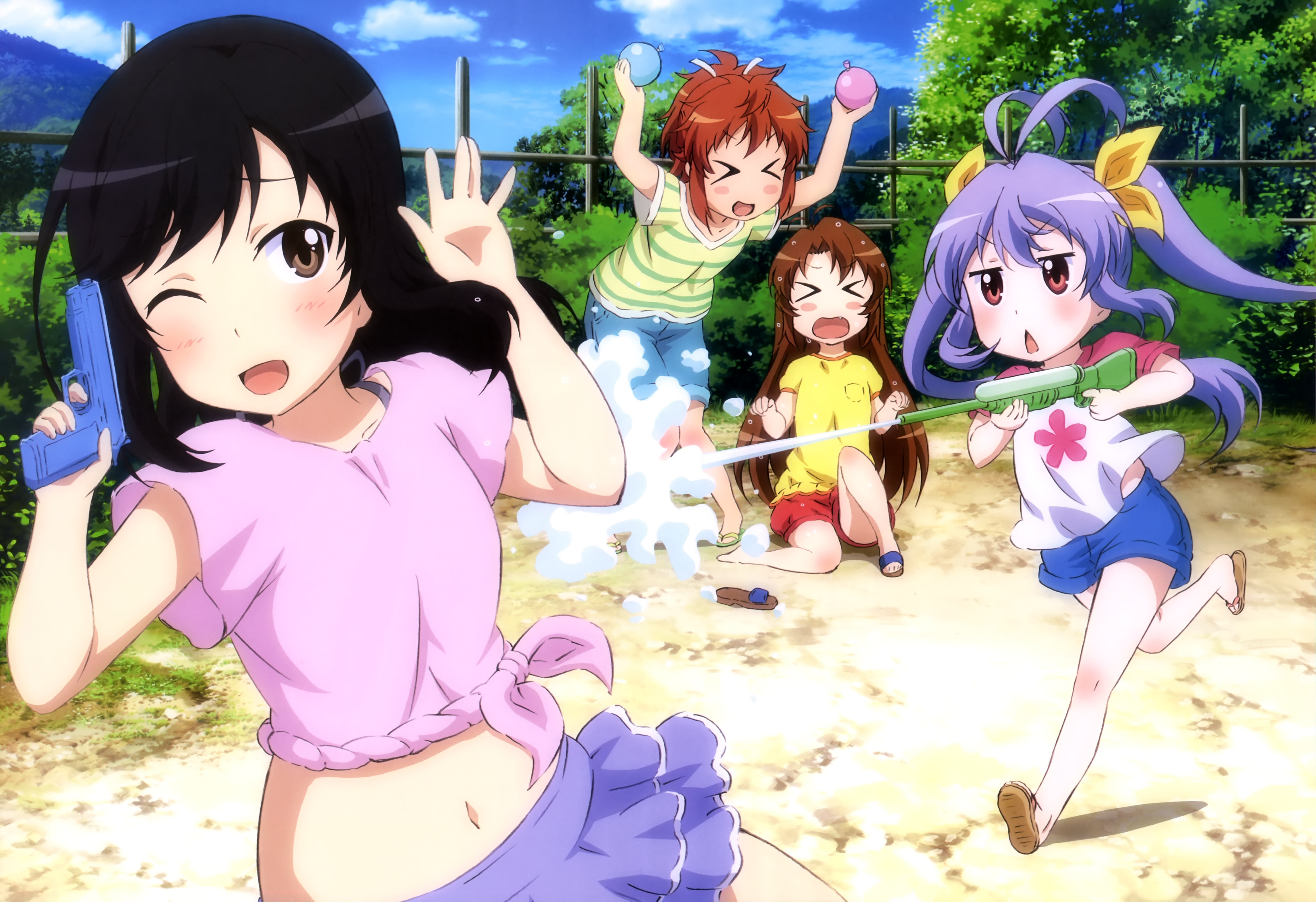 Non Non Biyori: Water Gun Fight HD Wallpaper