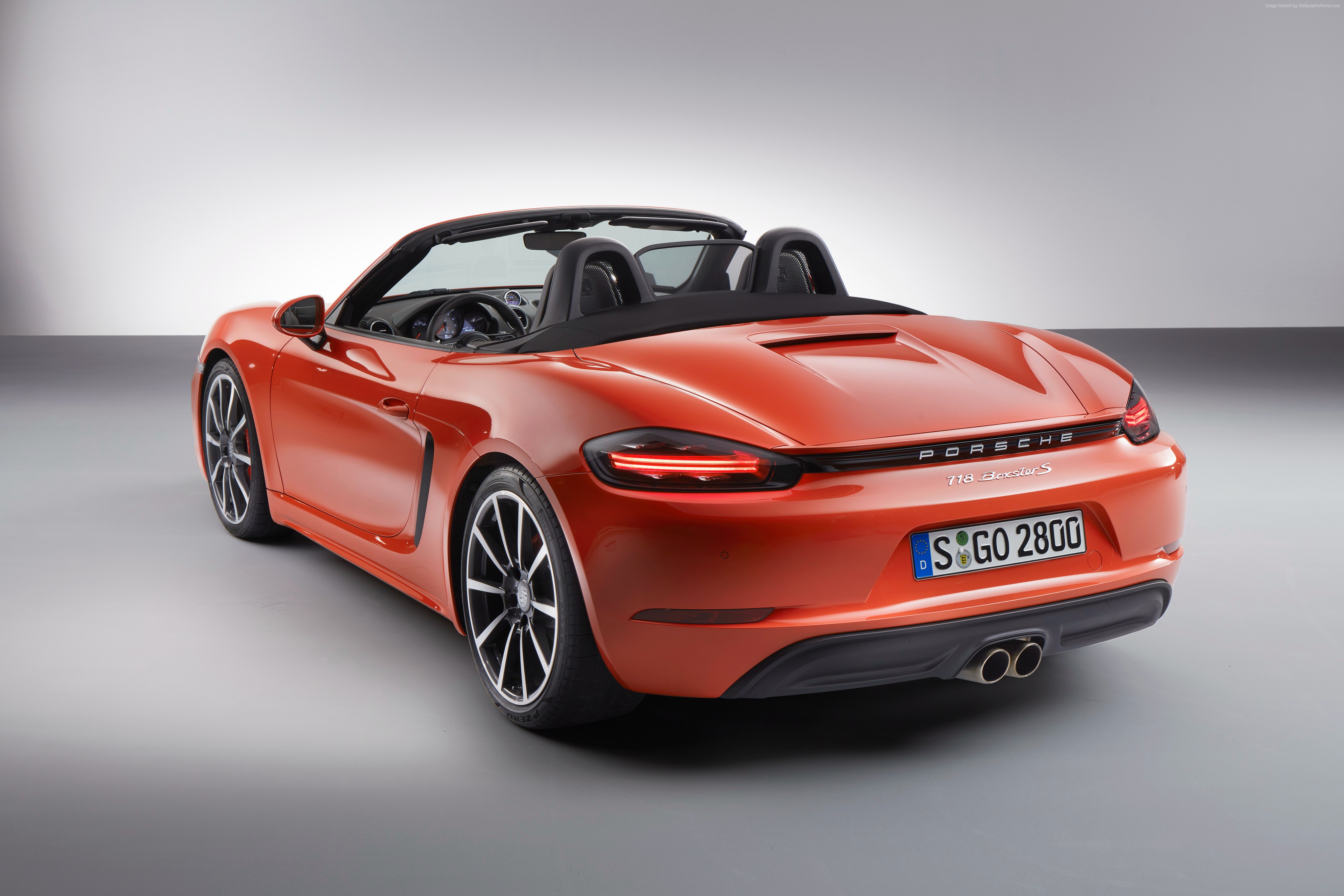 Orange Porsche 718 Boxster S convertible sports car HD Wallpaper