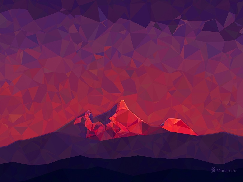 Low-poly mountains at sunrise illustration HD Wallpaper